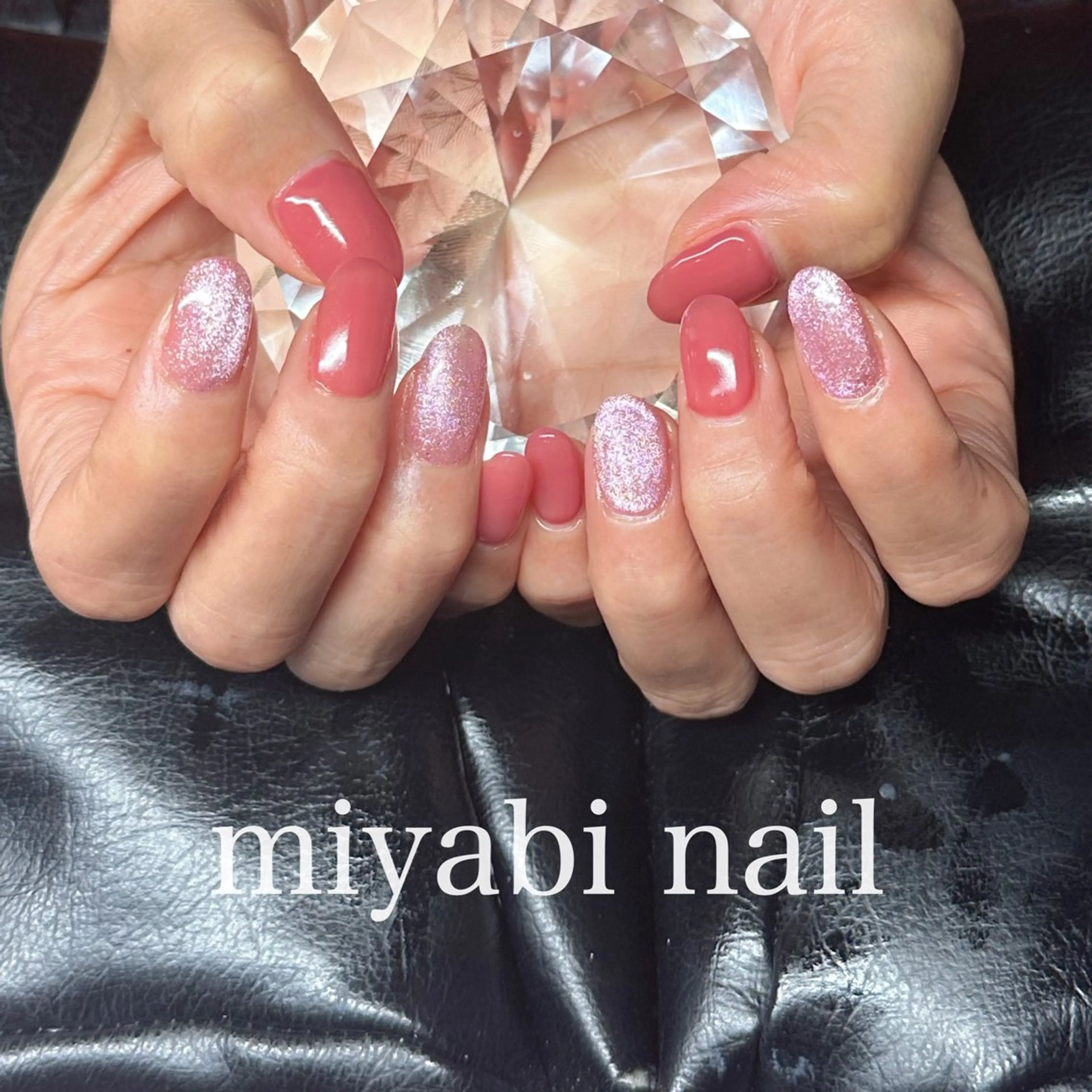 ネイル ジェルネイル キラキラネイル マグネットネイル 持ち込み ピンク ハンドネイル miyabi nail 桂川駅近くのネイルデザイン