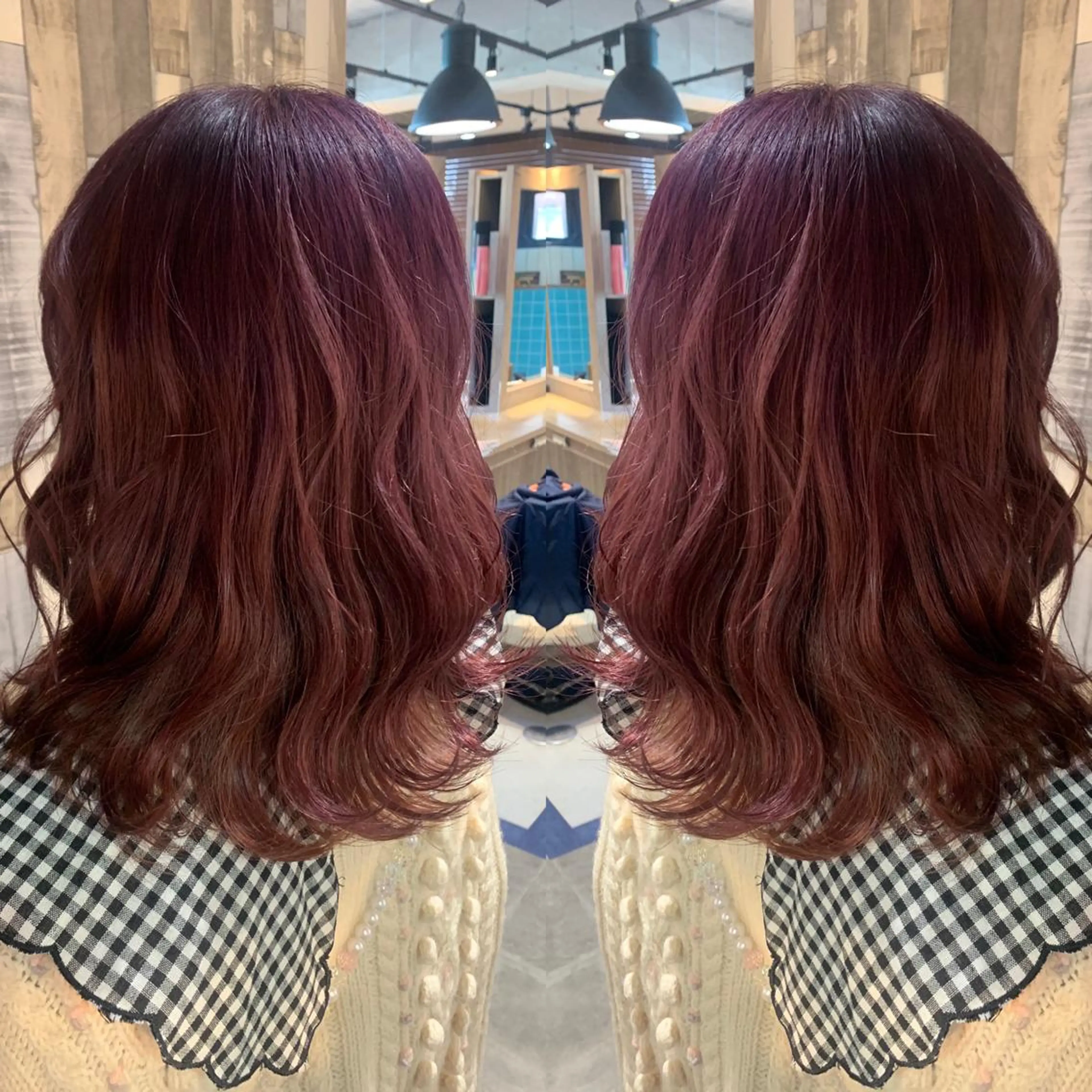 ミディアム カラー ピンクカラー パープルカラー 韓国風ヘア 韓国🇰🇷 ✂︎hair 内田愛のヘアスタイル