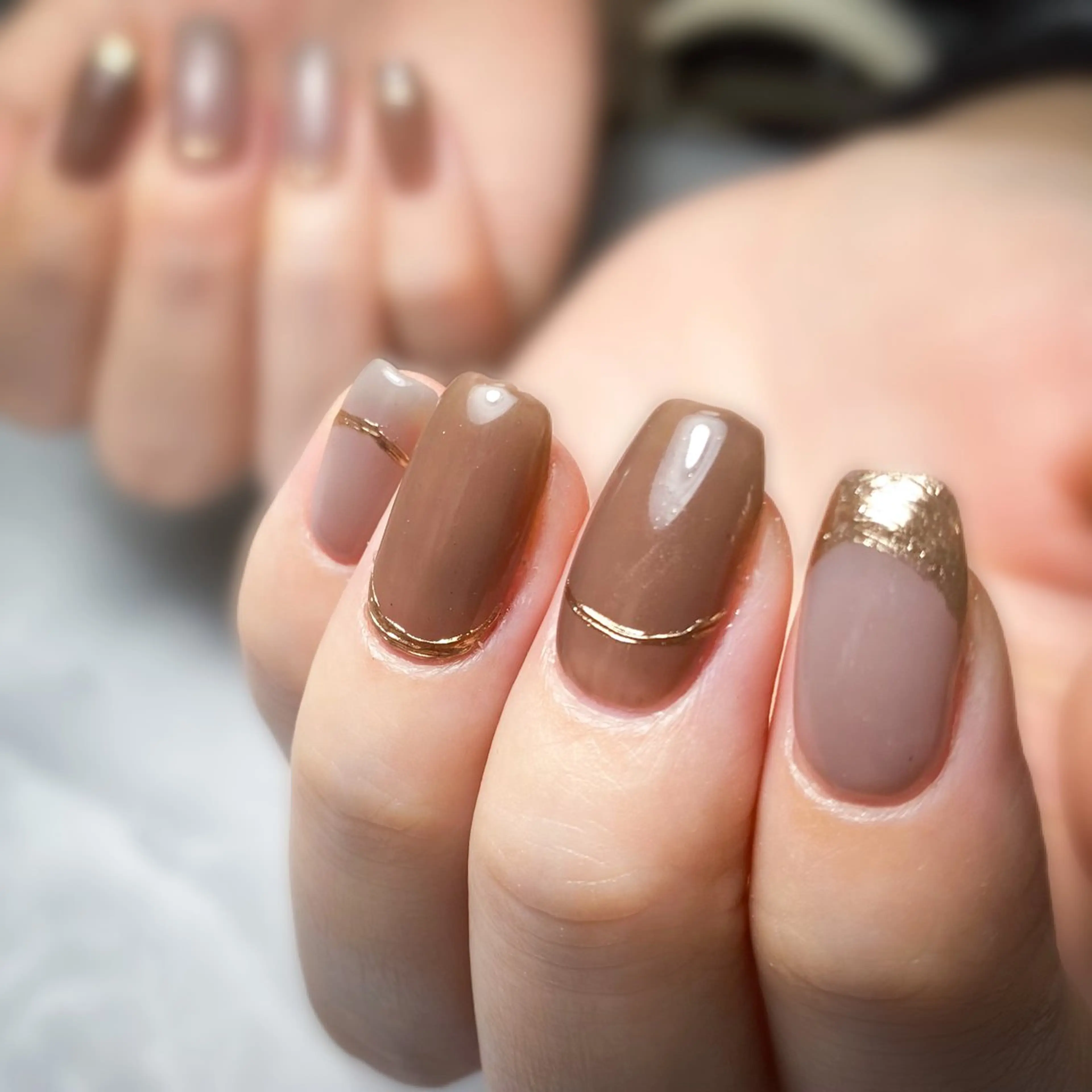 ネイル ブラウン フレンチネイル ミラーネイル &.nail/ ニュアンス/持込み可のネイルデザイン