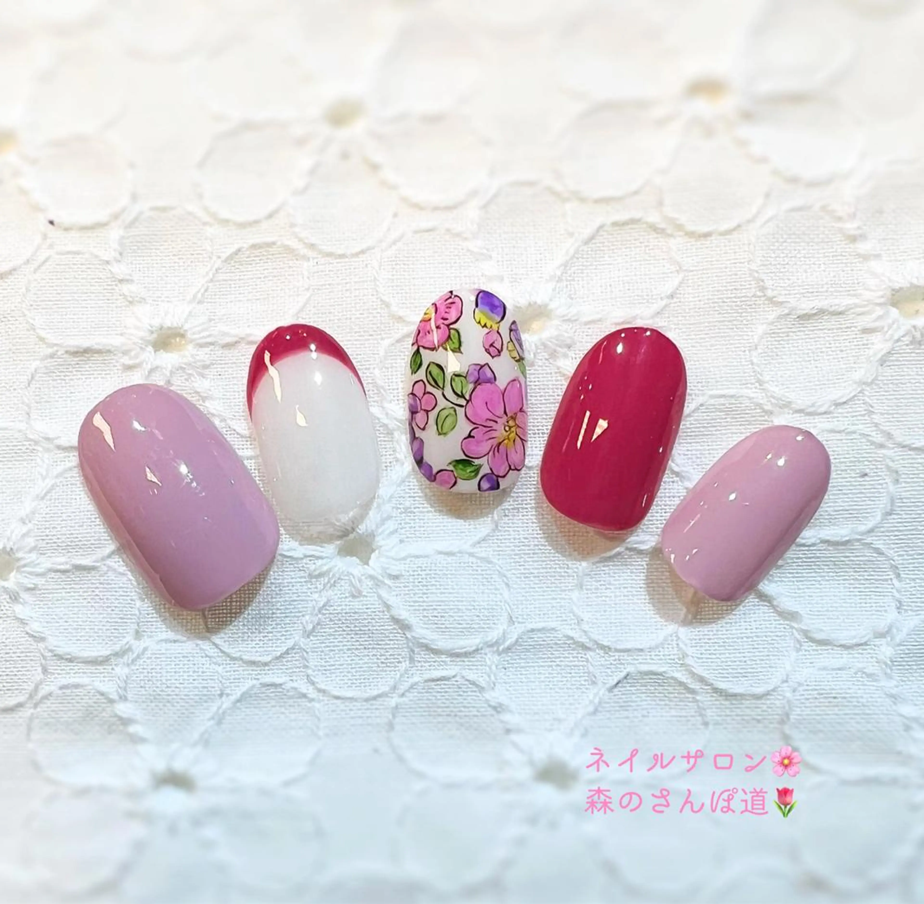 ネイル ショートネイル 森のさんぽ道のネイルデザイン