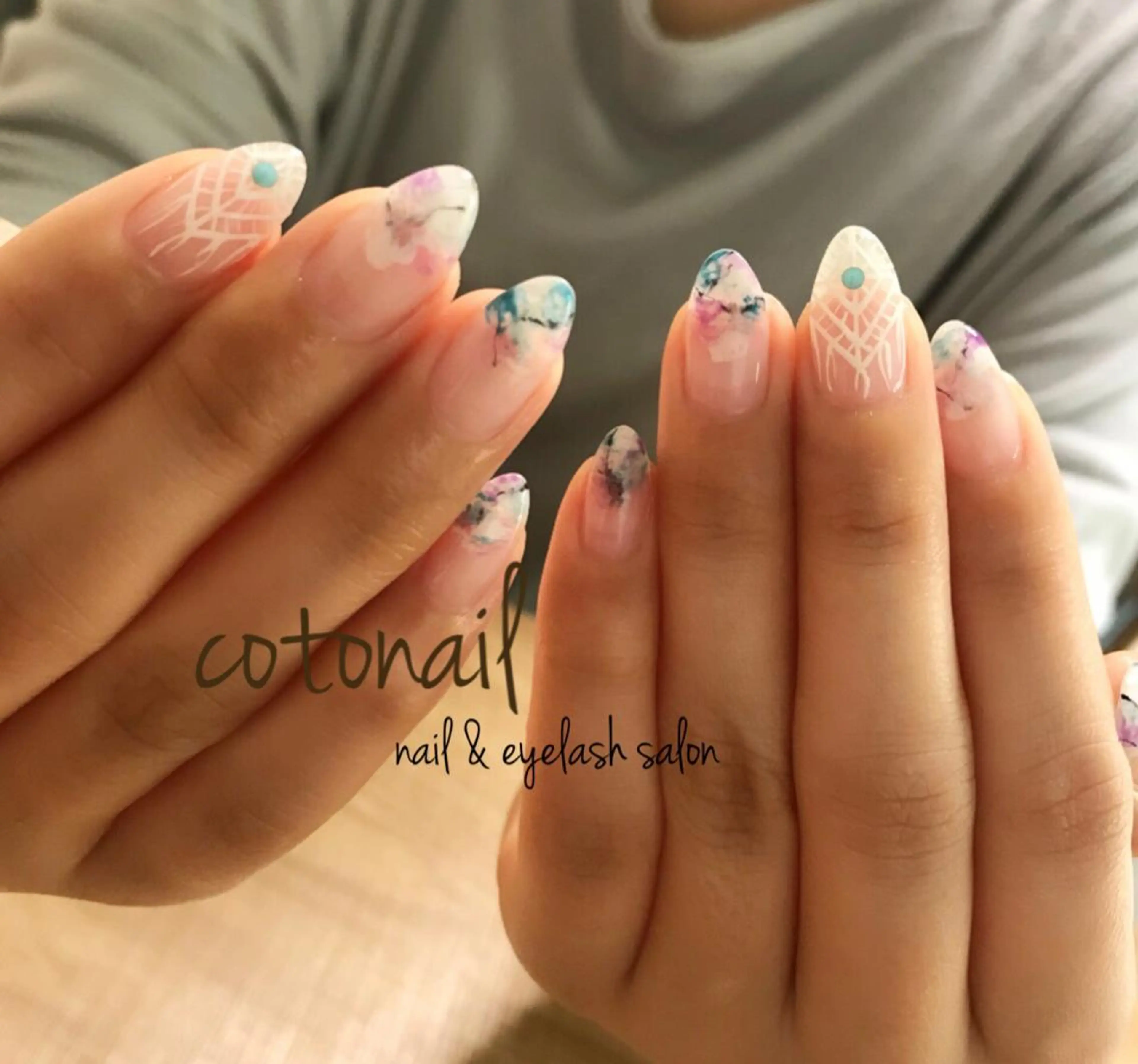 セミロング ネイル アートネイル ハンドネイル ツメトマツゲ .のネイルデザイン