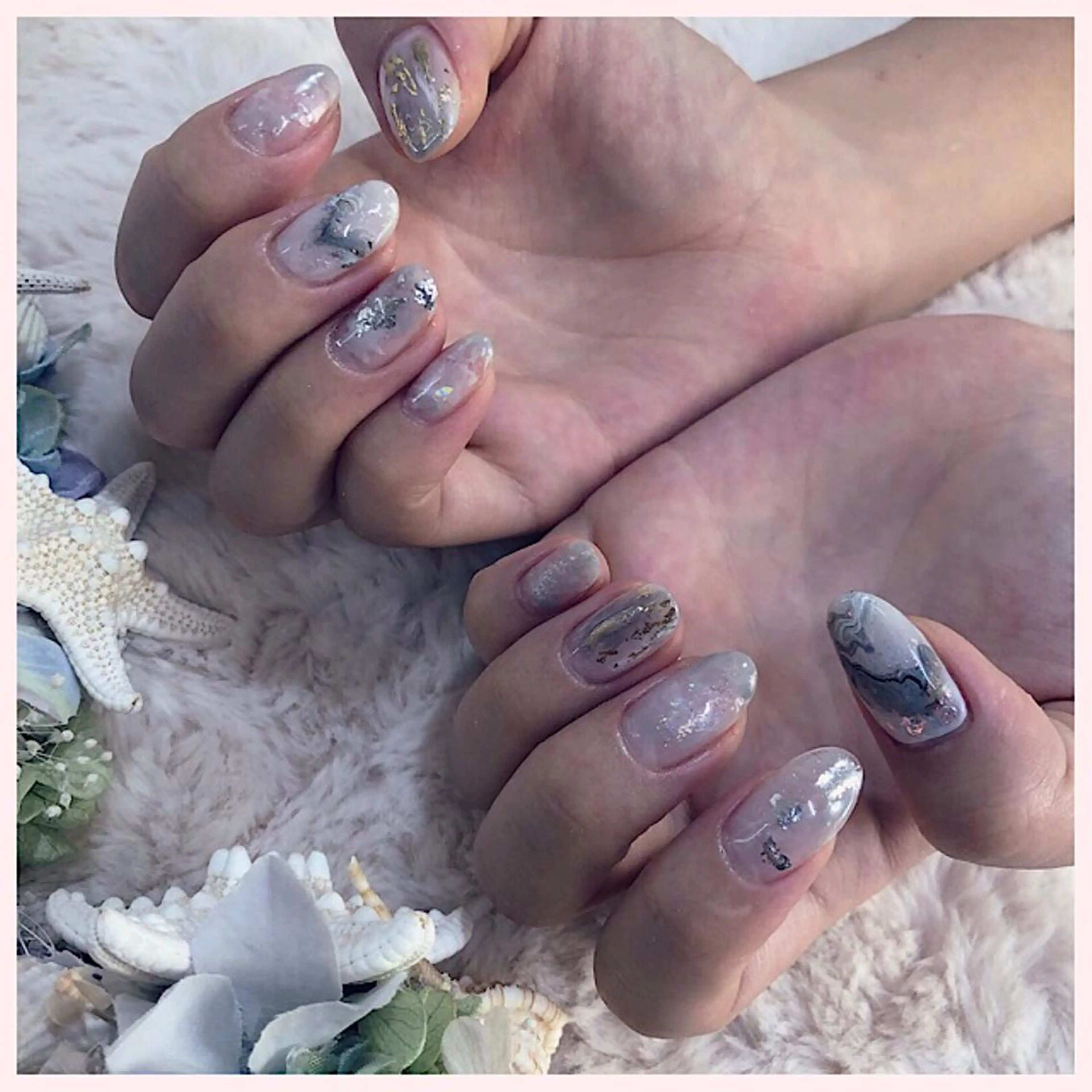 ネイル ホログラムネイル 大理石ネイル(マーブル) ニュアンスネイル YAS 青柳 安代のネイルデザイン