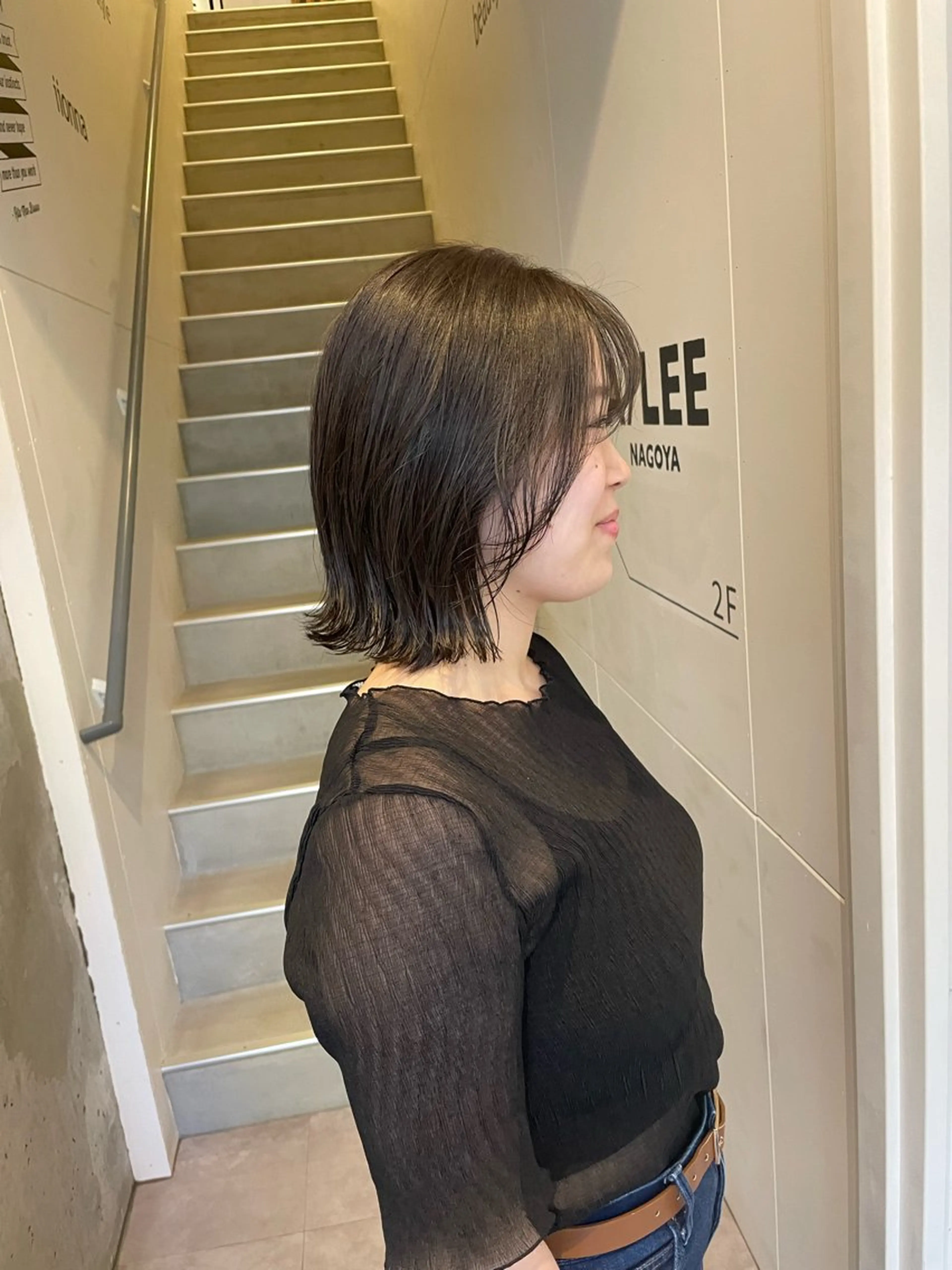 ミディアム 切りっぱなしボブ ボブ ヘアカラー 久保田 千尋のヘアスタイル