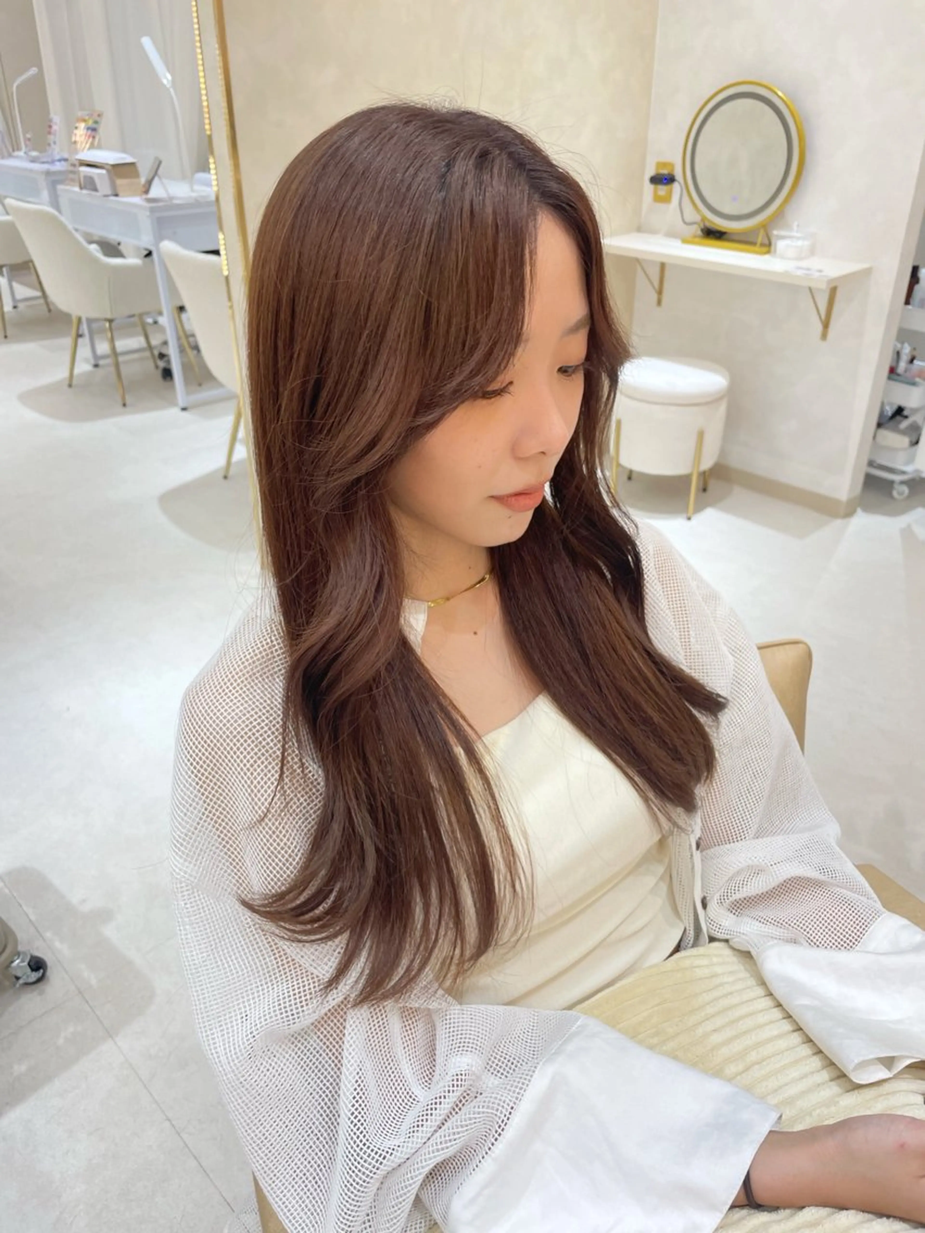 ロング カラー ブラウンカラー オレンジ オレンジブラウン カット ヘアカラー トリートメント りほ/顔周りカット/ レイヤーカットのヘアスタイル