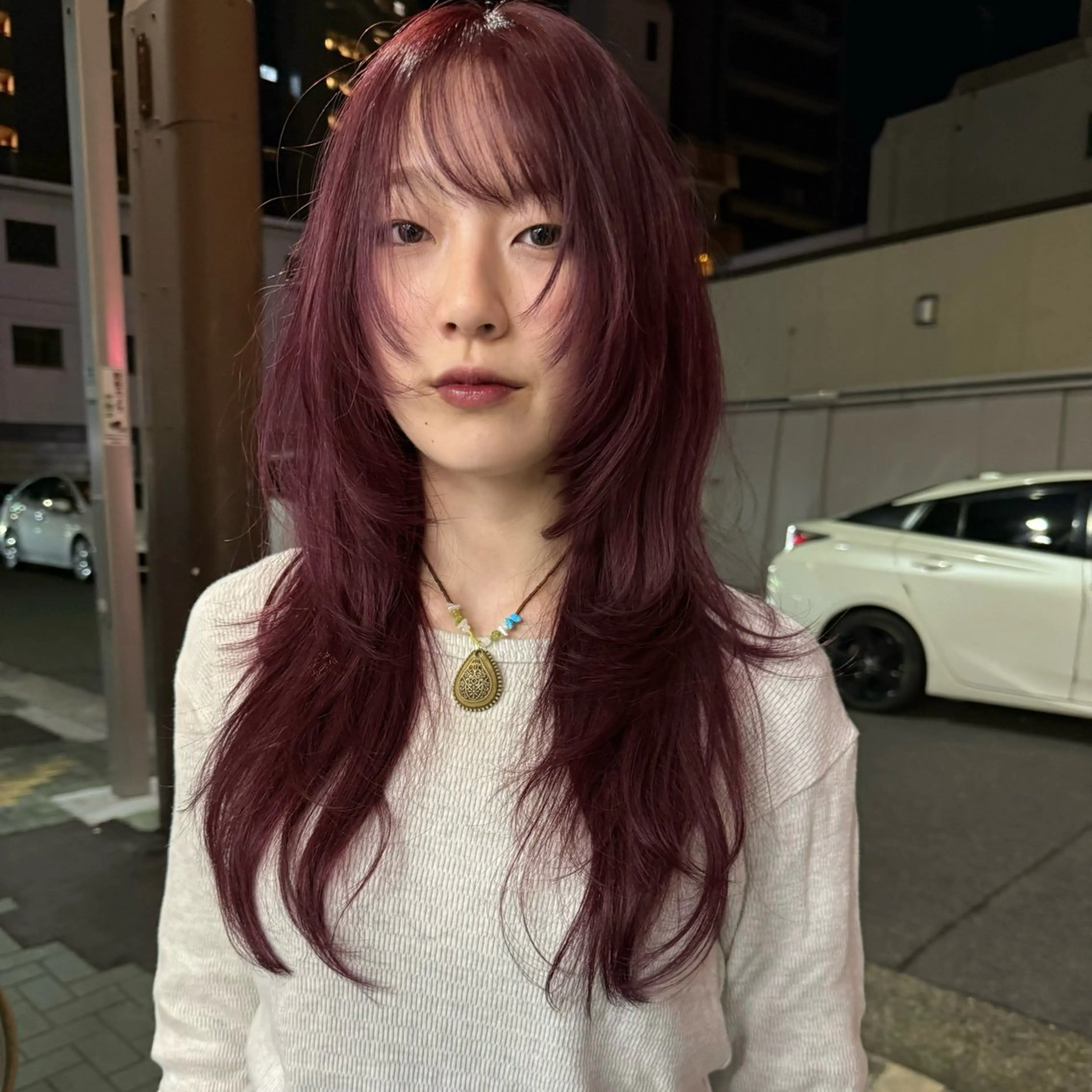 ロング カラー ボルドーカラー カット ヘアカラー 舟橋耀/ブリーチカラ ー/レイヤーカットのヘアスタイル