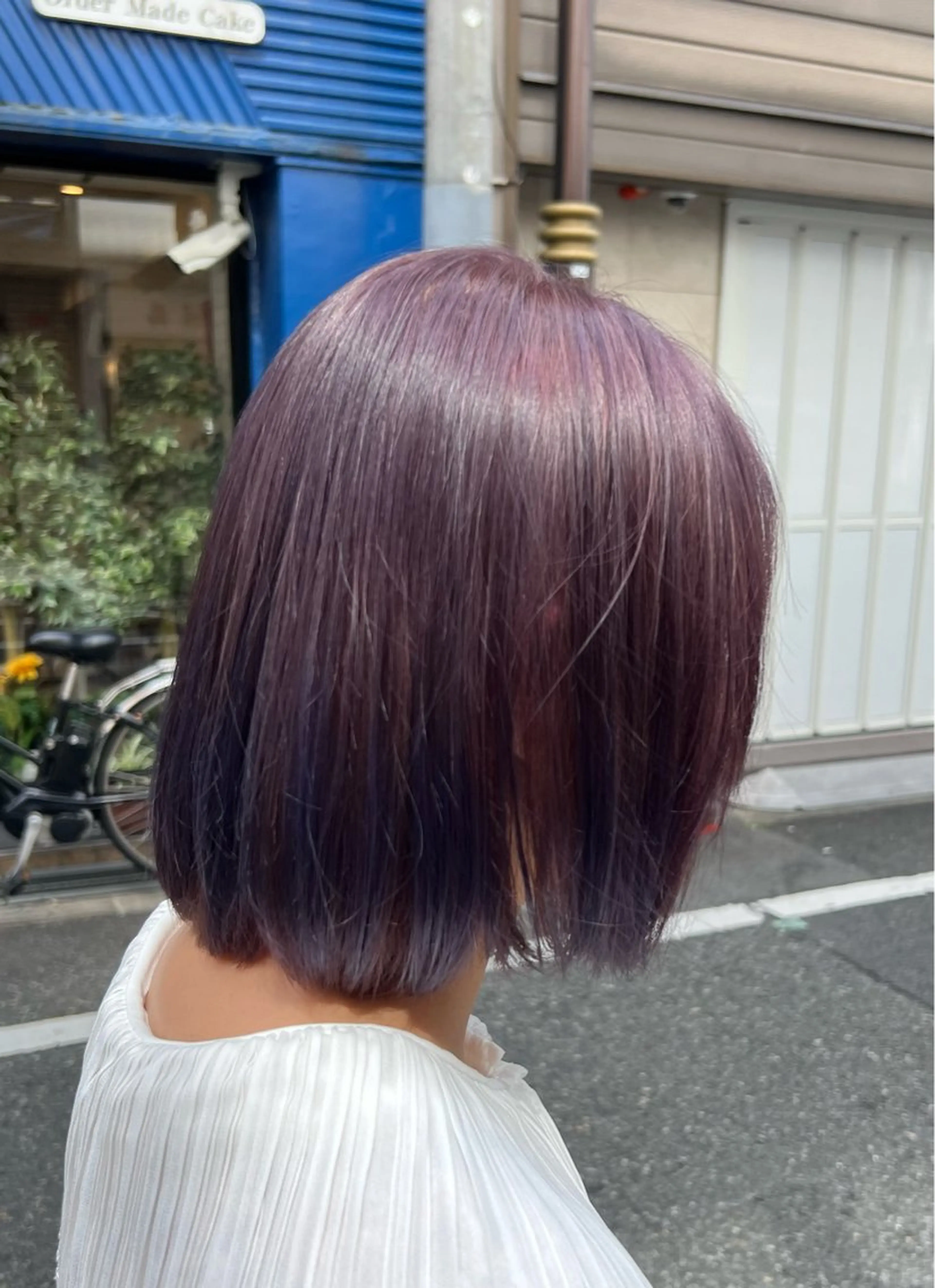 ミディアム カラー ブルーカラー ダブルカラー パープルカラー PON　ハイトーン ショートカット心斎橋のヘアスタイル