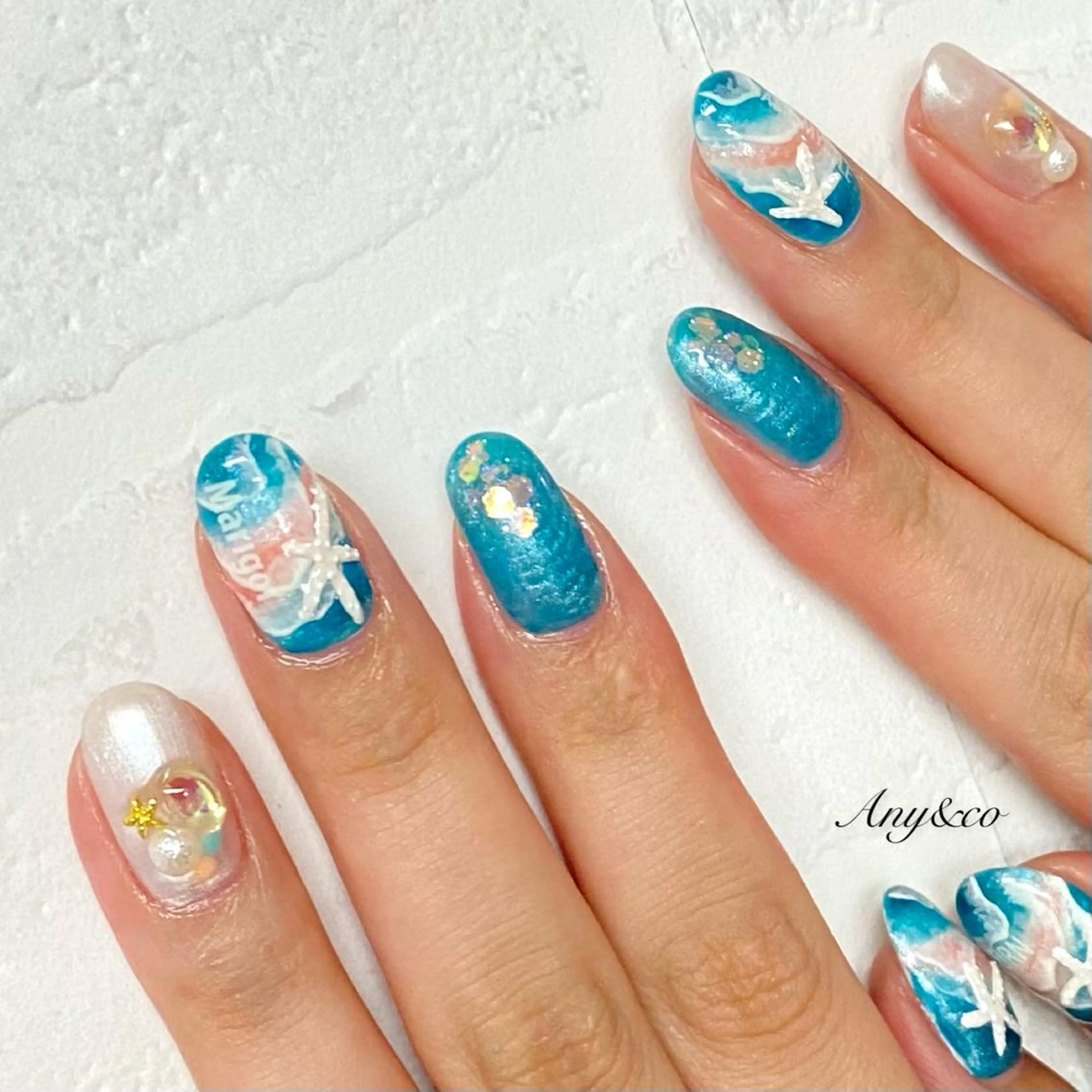 ネイル ニュアンスネイル 夏ネイル ハンドネイル Any&co 【エニコ】のマツエク・マツパデザイン