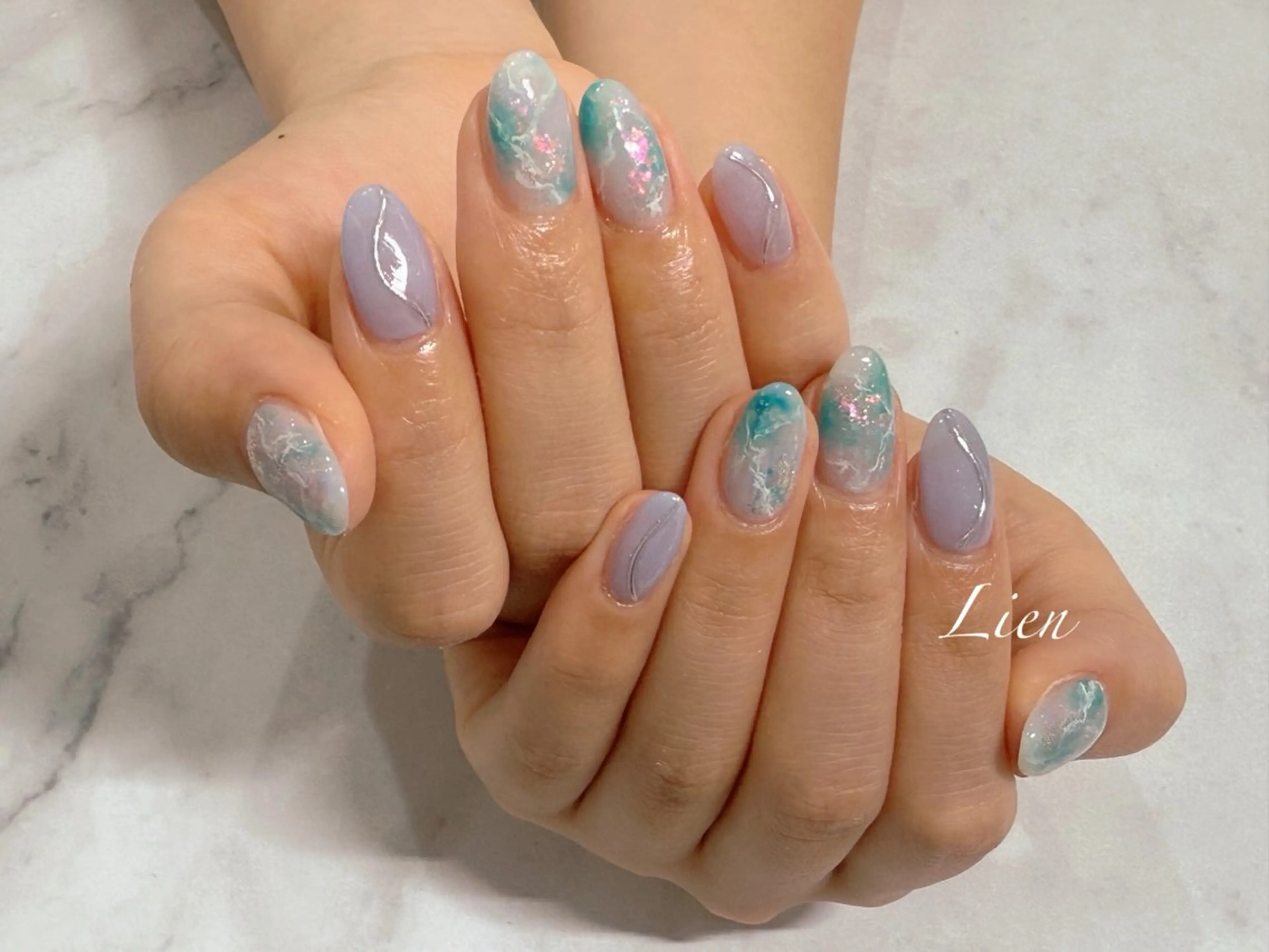 ネイル 長さ出し フットネイル フレンチネイル ジェルネイル ガラスフレンチ ハンドネイル Lien（リアン） 銀座駅6分のネイルデザイン