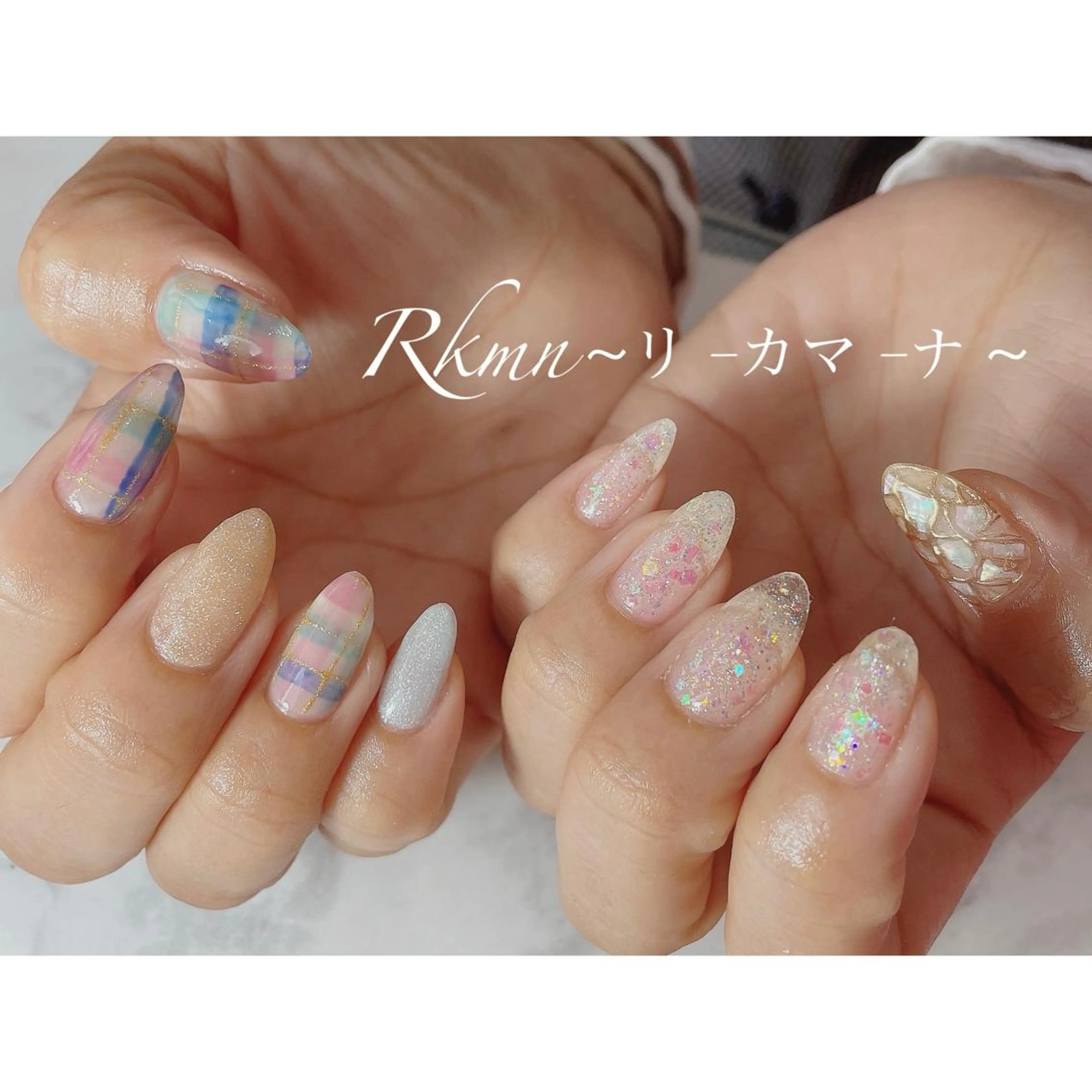 ネイル アートネイル ラメ(グリッター) 春ネイル ハンドネイル フットネイル ハンドケア Rkmn ~リ-カマ-ナ~のネイルデザイン