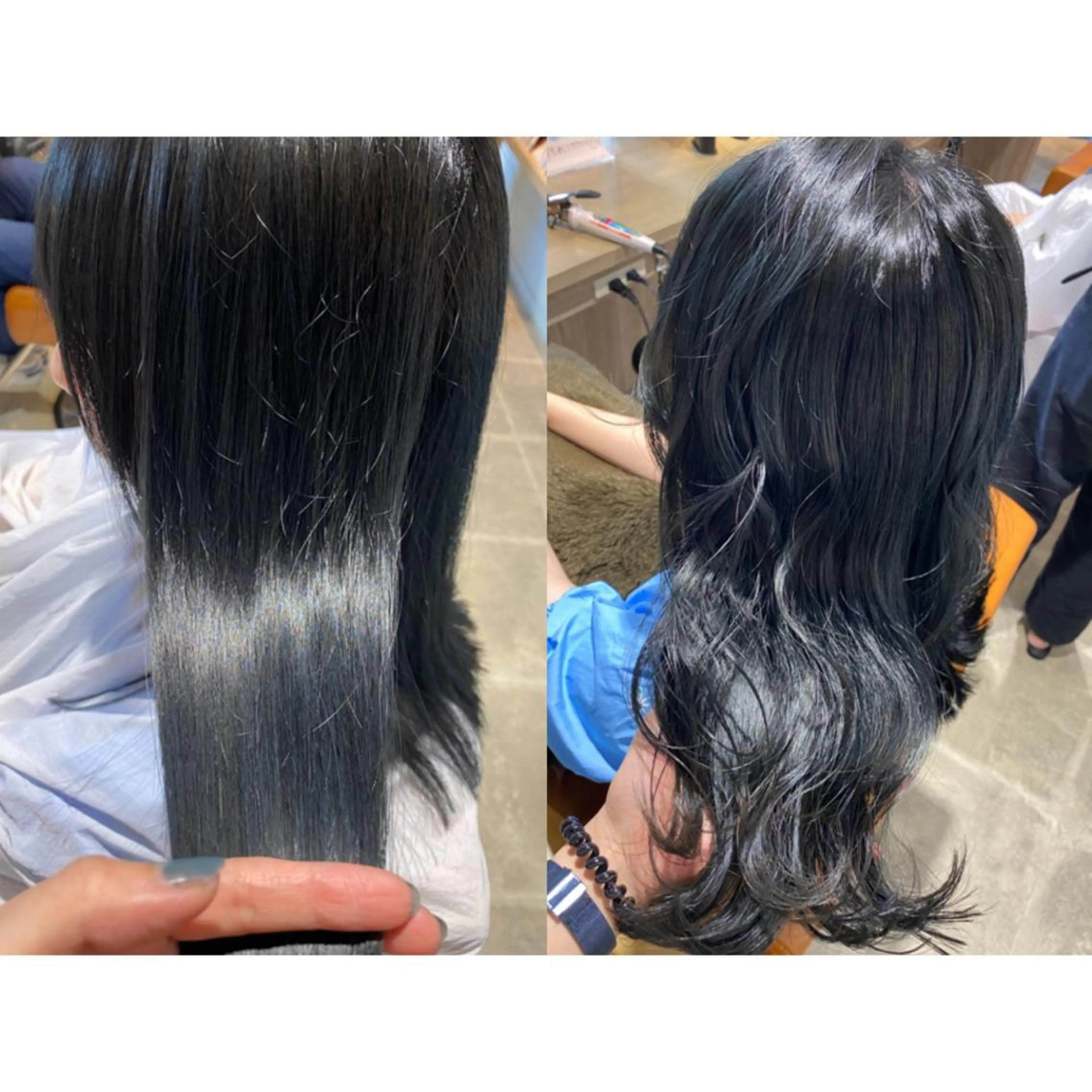 カラー 黒髪 ブリーチ ブルーカラー ブルーブラック カット ヘアカラー トリートメント 🐻結んで可愛い hair EMI🐻のヘアスタイル