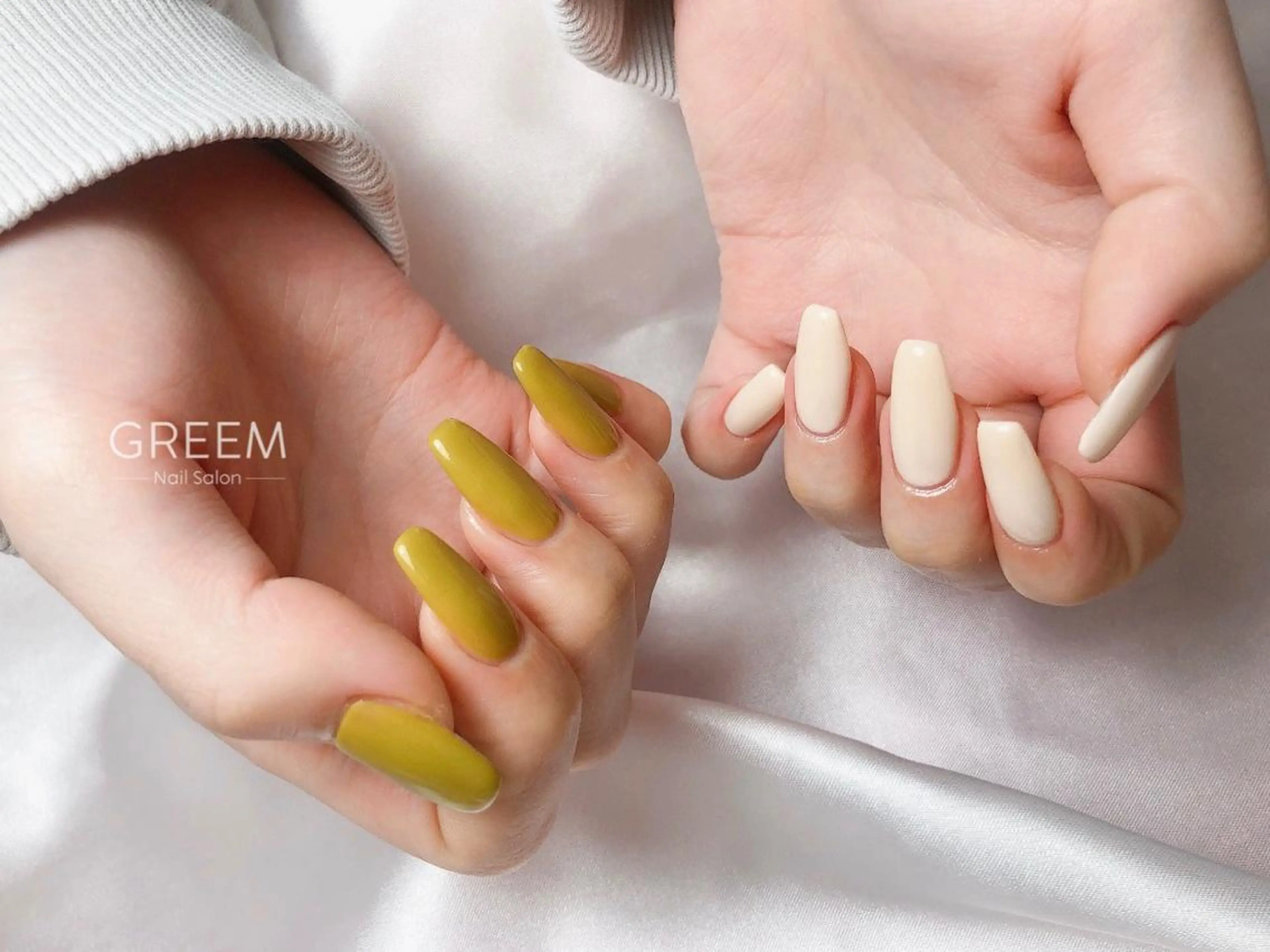 ネイル ロングネイル ワンカラーネイル ピスタチオネイル シンプルネイル ハンドネイル GREEM グリームのネイルデザイン