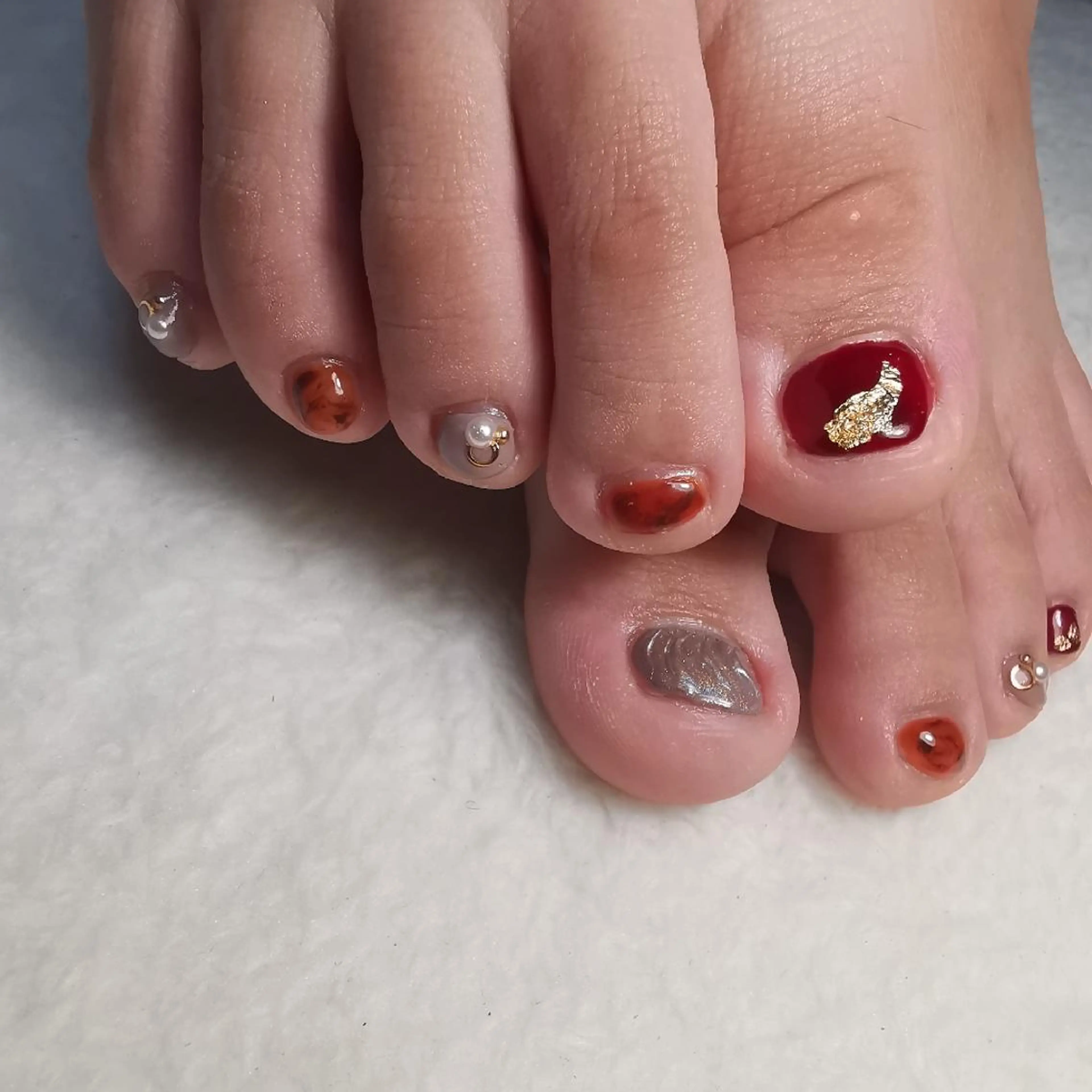 ネイル べっ甲ネイル ボルドー フットネイル reve あやののネイルデザイン