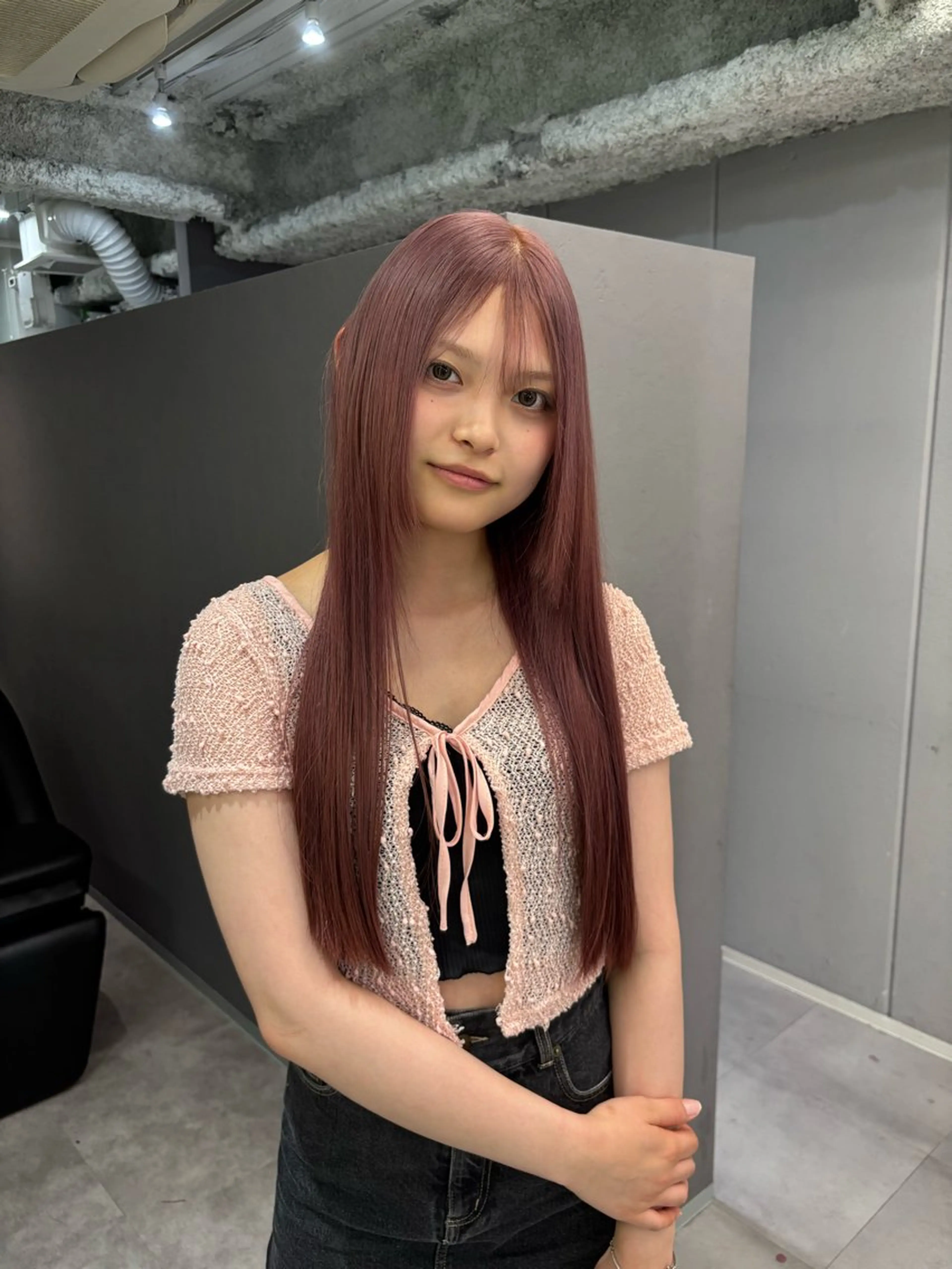 ロング カラー ブリーチ ブラウンカラー ピンクカラー ピンクブラウン ヘアカラー 名古屋／デザイン／ ブリーチ/松井亮磨のヘアスタイル