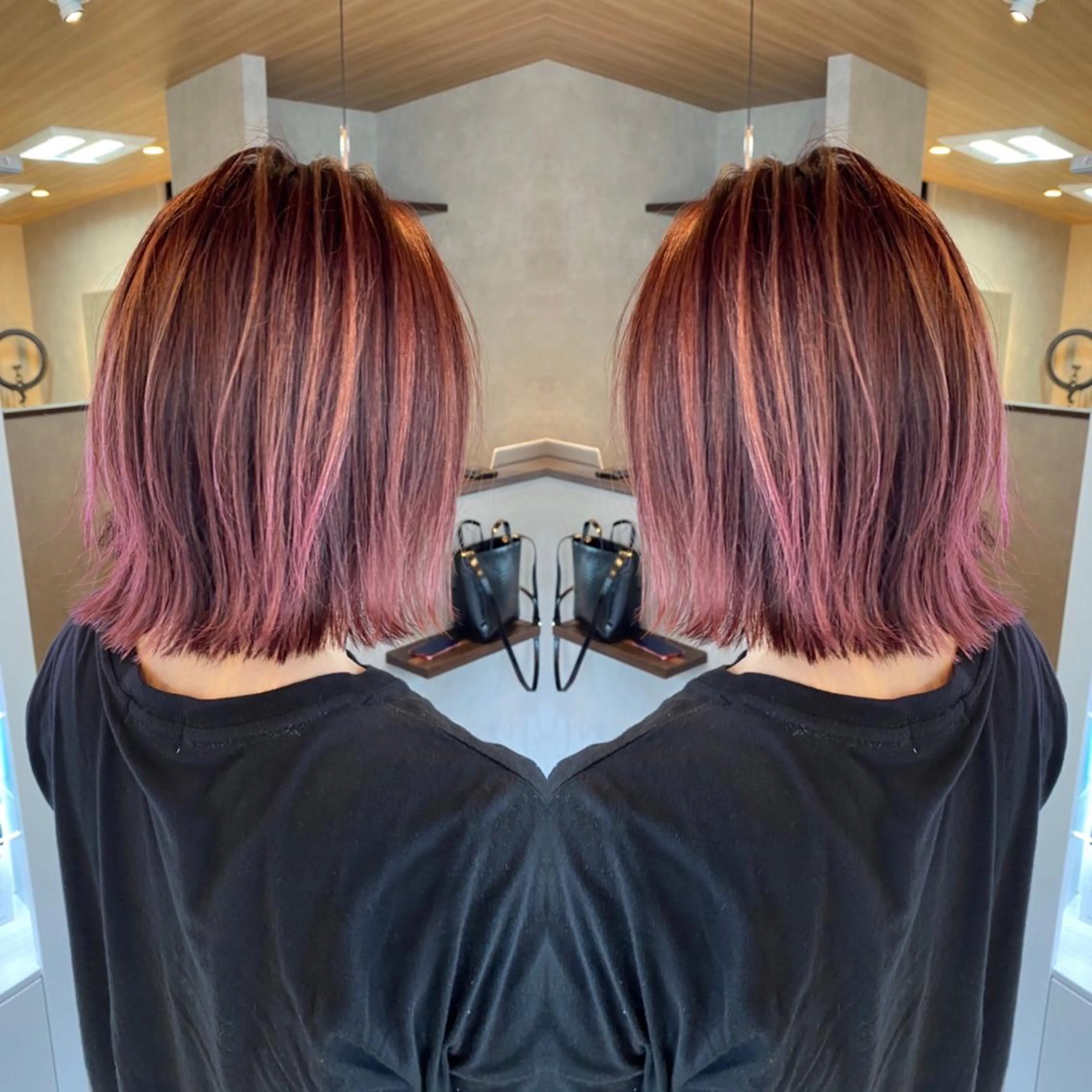 ミディアム カラー ブリーチ ピンクカラー レッドカラー ヘアカラー トリートメント RIENSリエンス ✂️木村康二✂️のヘアスタイル