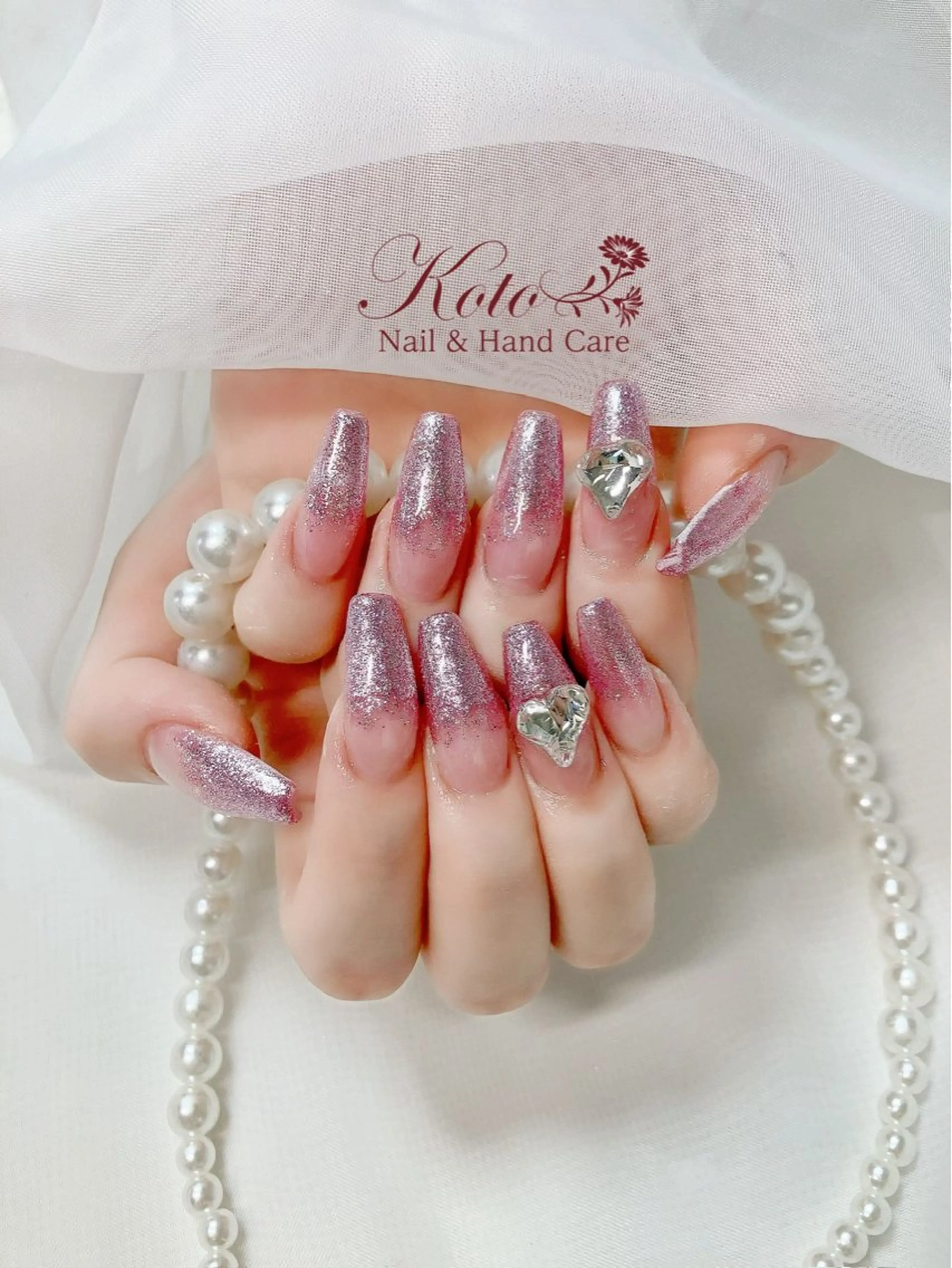 ネイル 長さ出し ジェルネイル ハート 持ち込み ニュアンスネイル ハンドネイル Nail Salon KOTOのネイルデザイン