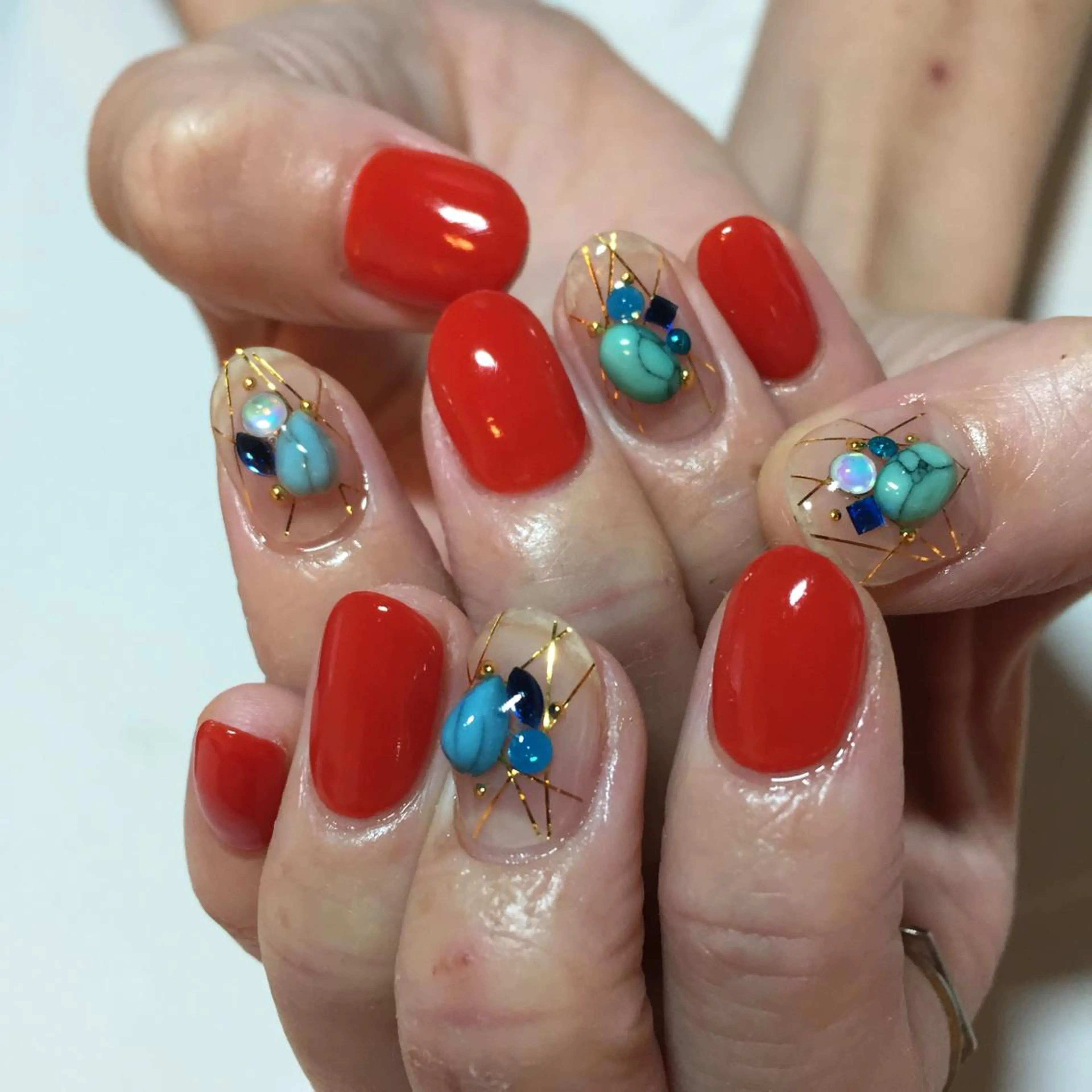 ネイル ブルー ストーンネイル g-up nail所属・米田 律子のネイルデザイン