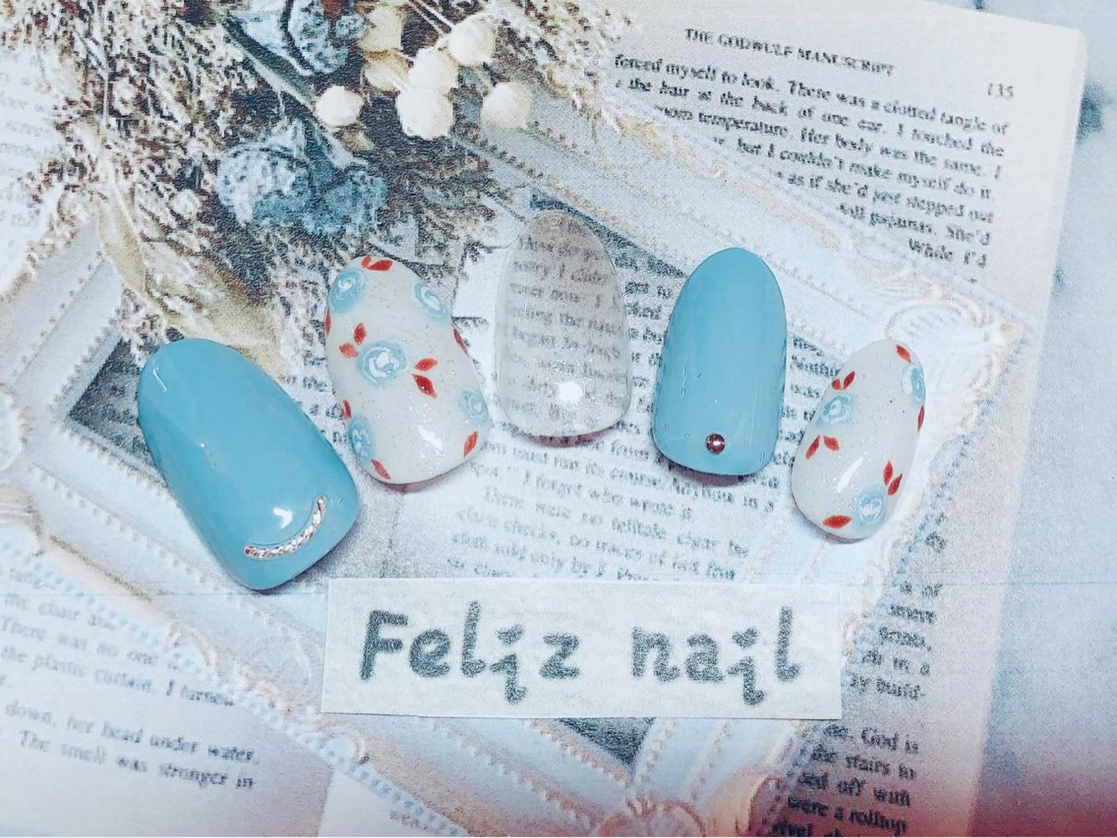 ネイル ブルー ジェルネイル パラジェル 春ネイル ハンドネイル ユキカ （ネイリスト）のネイルデザイン