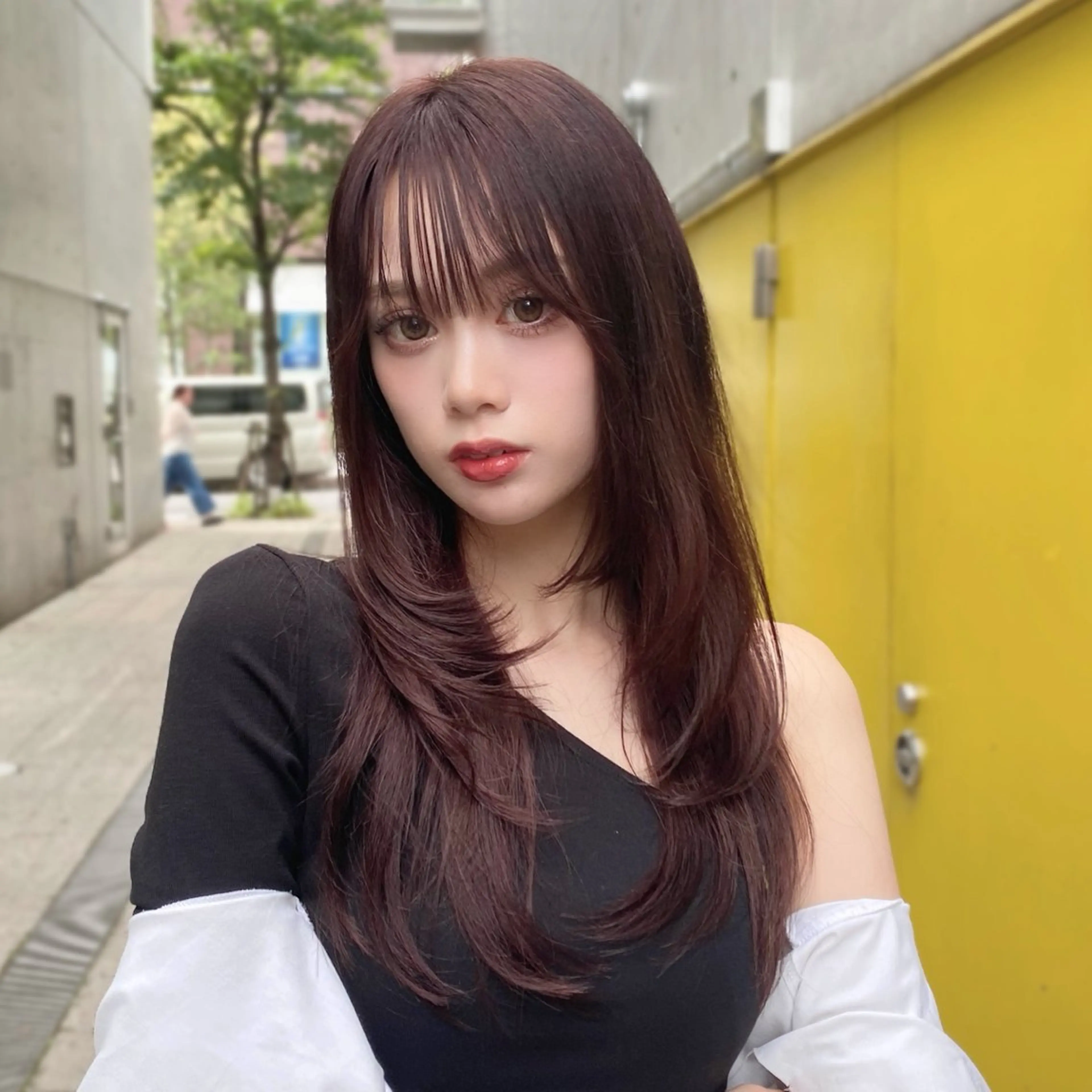 ロング カラー ブリーチ カシス ブリーチなしカラー レイヤーカット ワンホンレイヤー カット ヘアカラー ハッシュカット/艶感 カラー/ユウキ✨のヘアスタイル