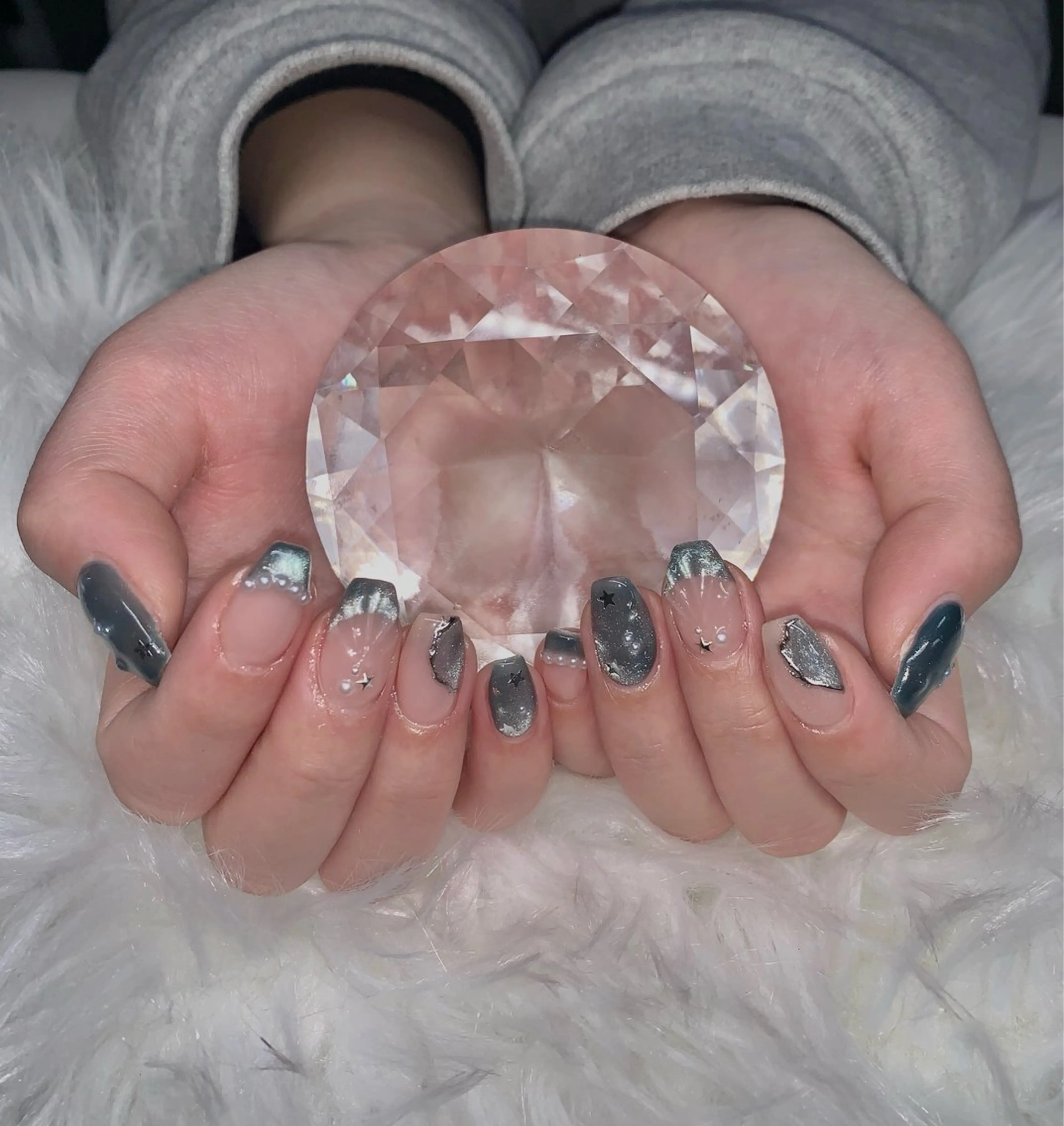 ネイル アートネイル オーロラネイル チークネイル 長さ出し フットネイル ハンドネイル 銀河_ Chan nailsのネイルデザイン