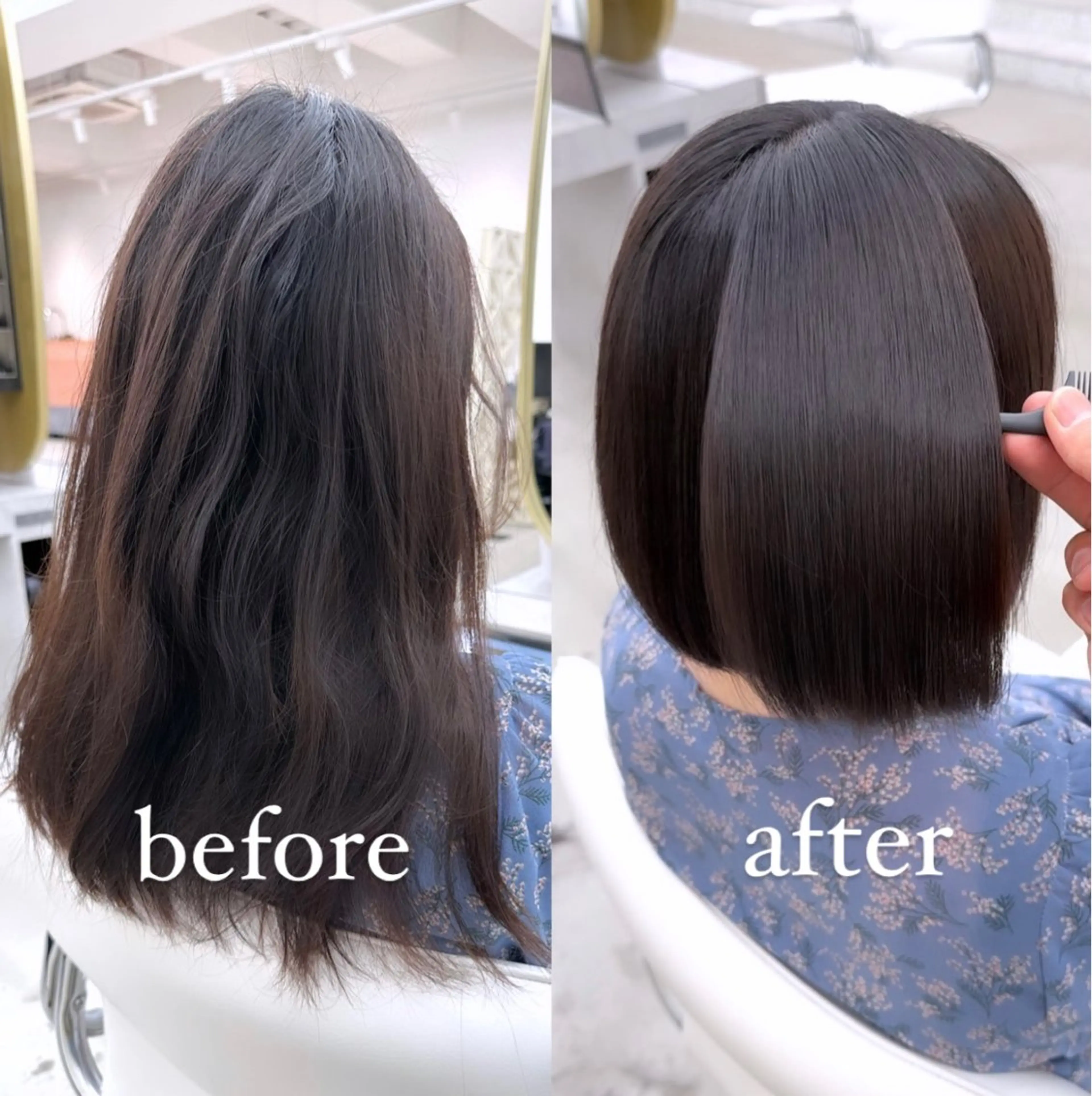 ミディアム 切りっぱなしボブ ボブ 縮毛矯正 レイヤーボブ/ボブ 名駅/縮毛矯正のヘアスタイル