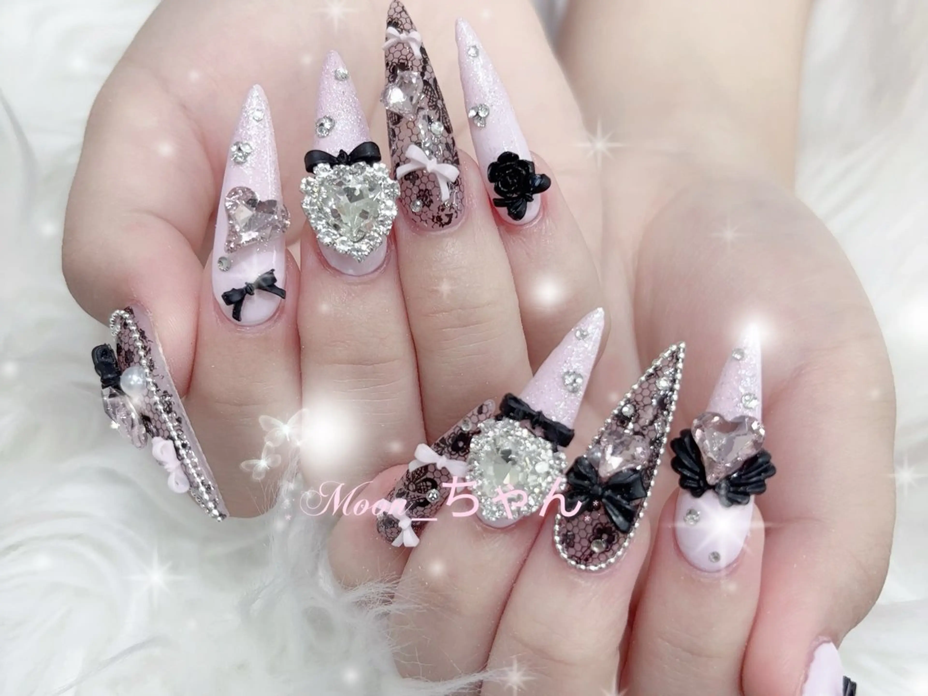 ネイル 成人式 マグネットネイル 大理石ネイル(マーブル) リボン 夏ネイル ハンドネイル MoMoA Nail ネイル長さ出し専門店のネイルデザイン