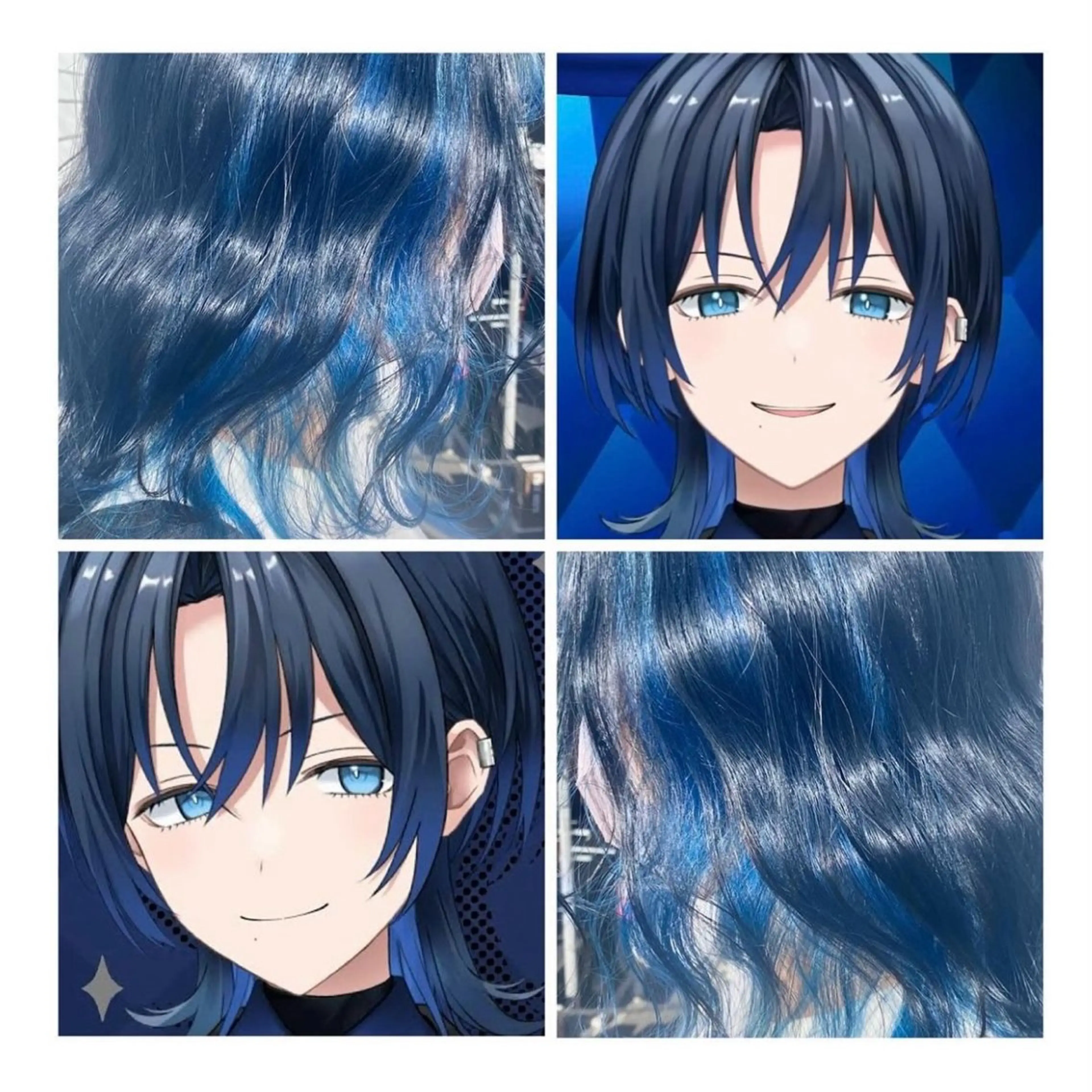 ミディアム カラー 黒髪 ブルーカラー ブルーブラック ヘアカラー TSUNO🦖 派手髪/オタク美容師のヘアスタイル