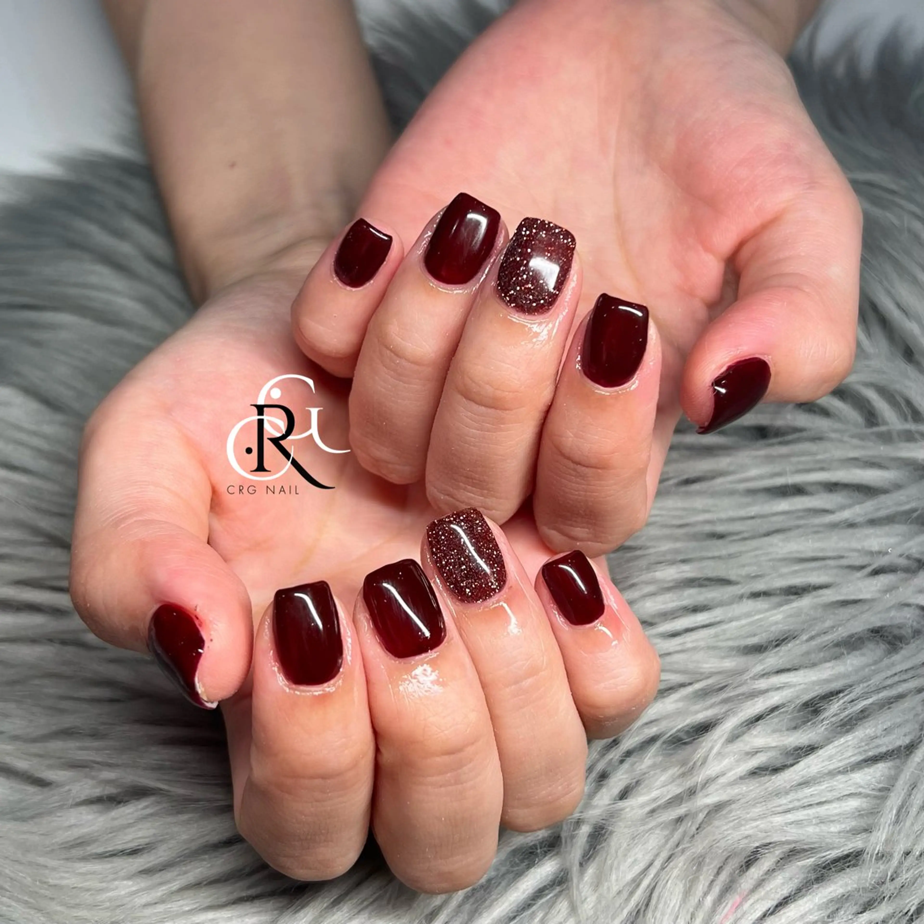 ネイル ボルドー ラメ(グリッター) ハンドネイル CRGNAIL EMIRIのネイルデザイン