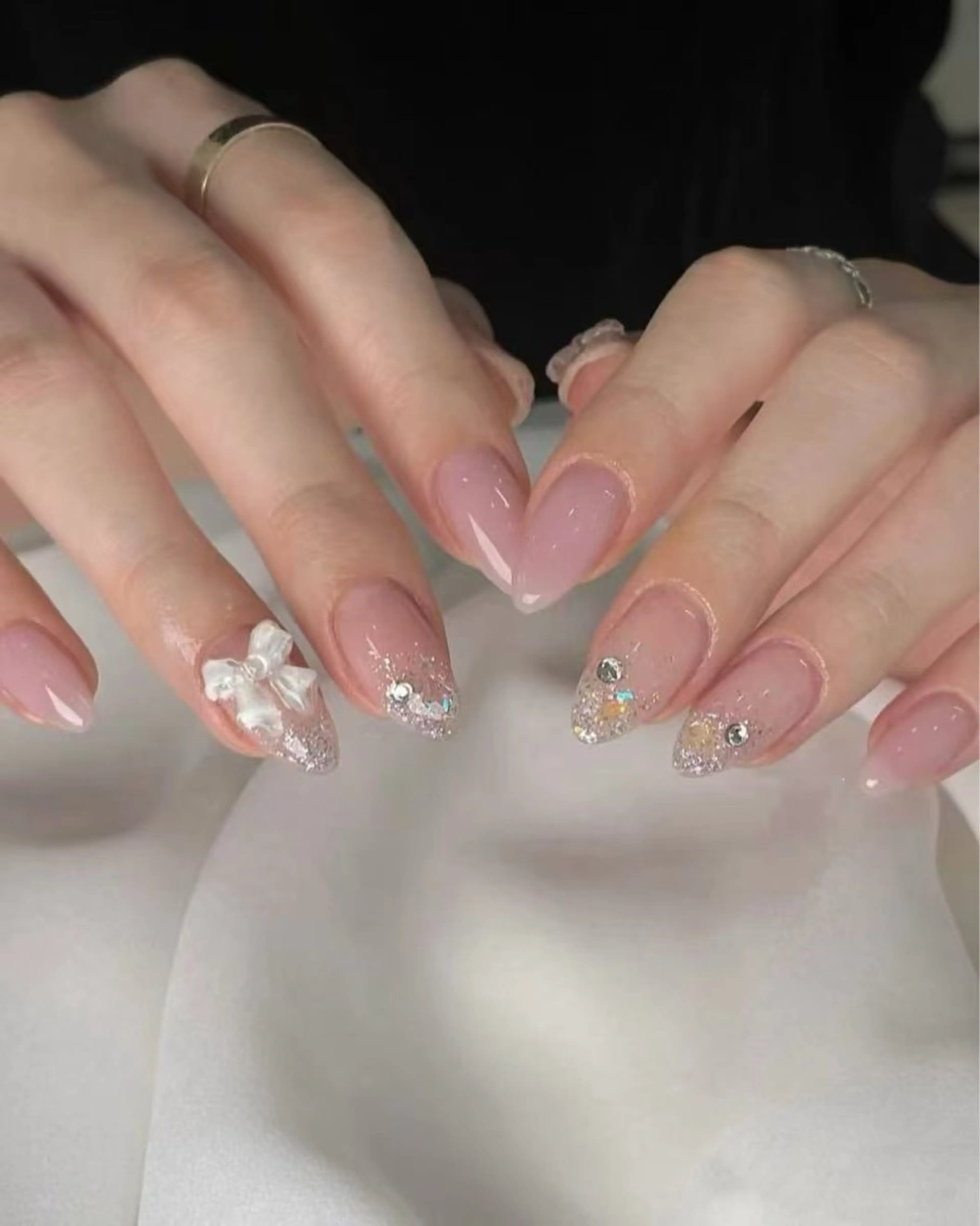 ネイル フラワーネイル フレンチネイル ジェルネイル ガラスフレンチ ハート ハンドネイル BabyYouMi nailのネイルデザイン