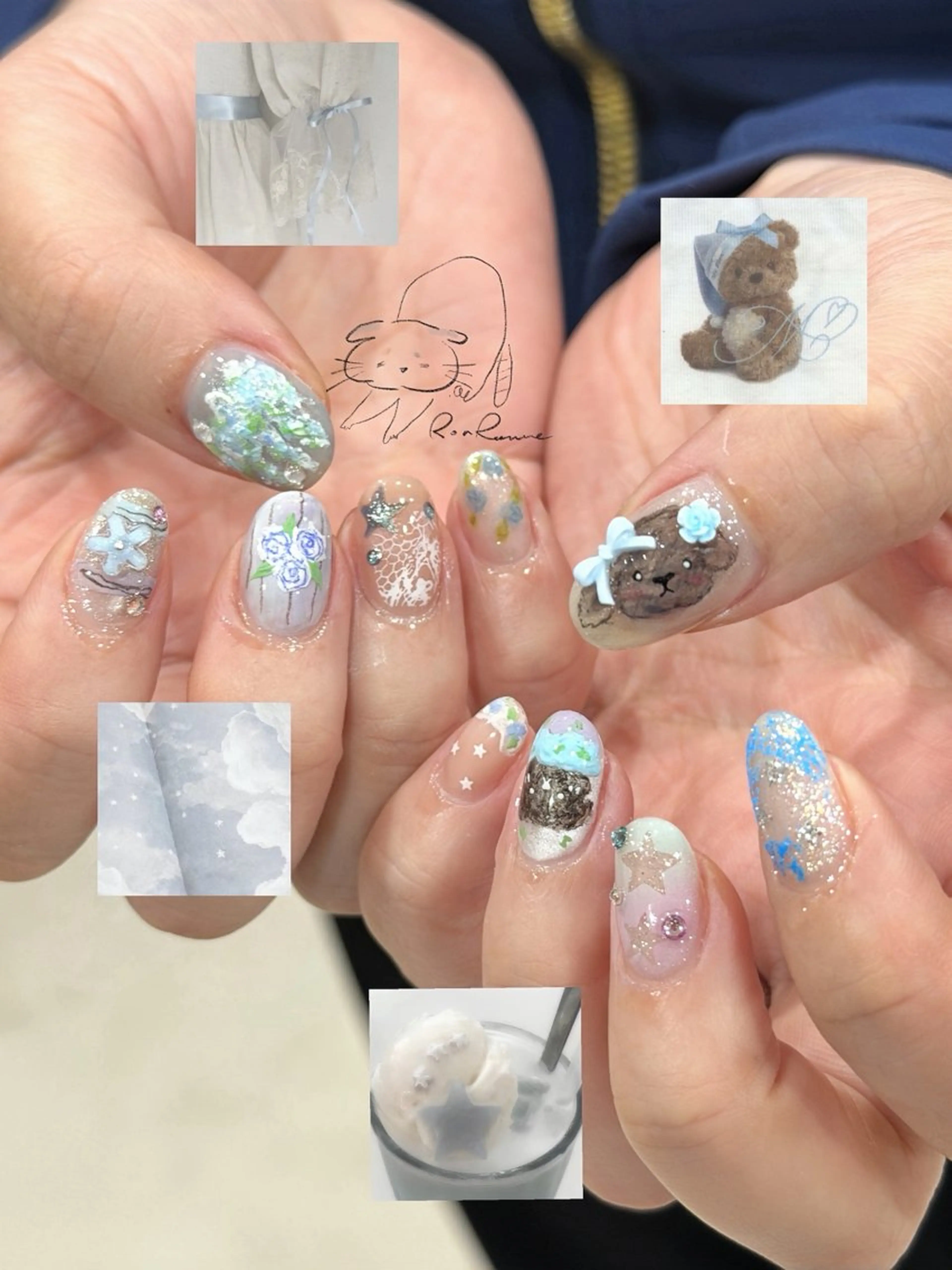 ネイル オーロラネイル 長さ出し フレンチネイル ジェルネイル ミラーネイル ハンドネイル ronronne .のネイルデザイン