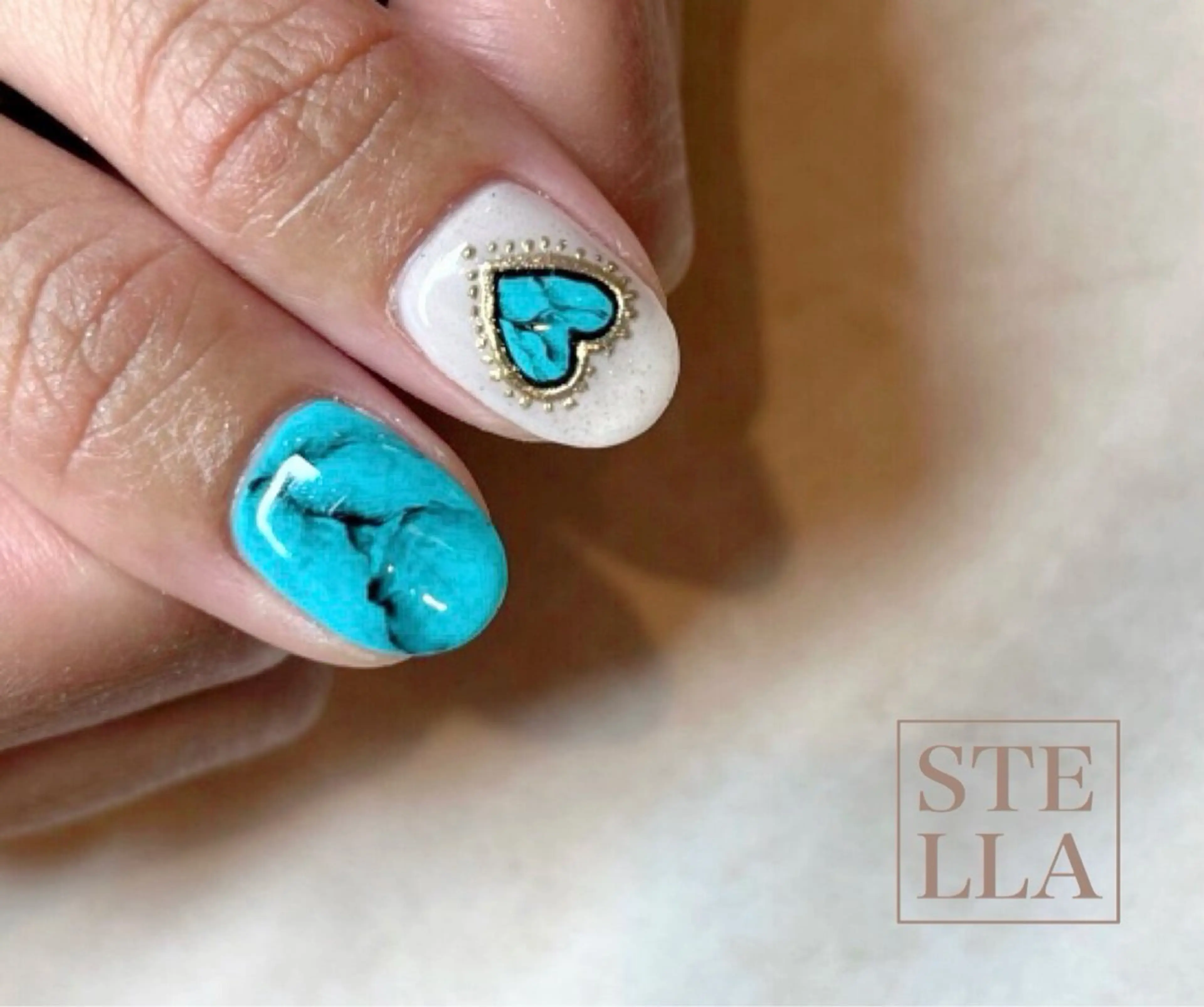 ネイル アートネイル ブルー ハート 大理石ネイル(マーブル) ハンドネイル STELLA川口店 yamazakiのネイルデザイン