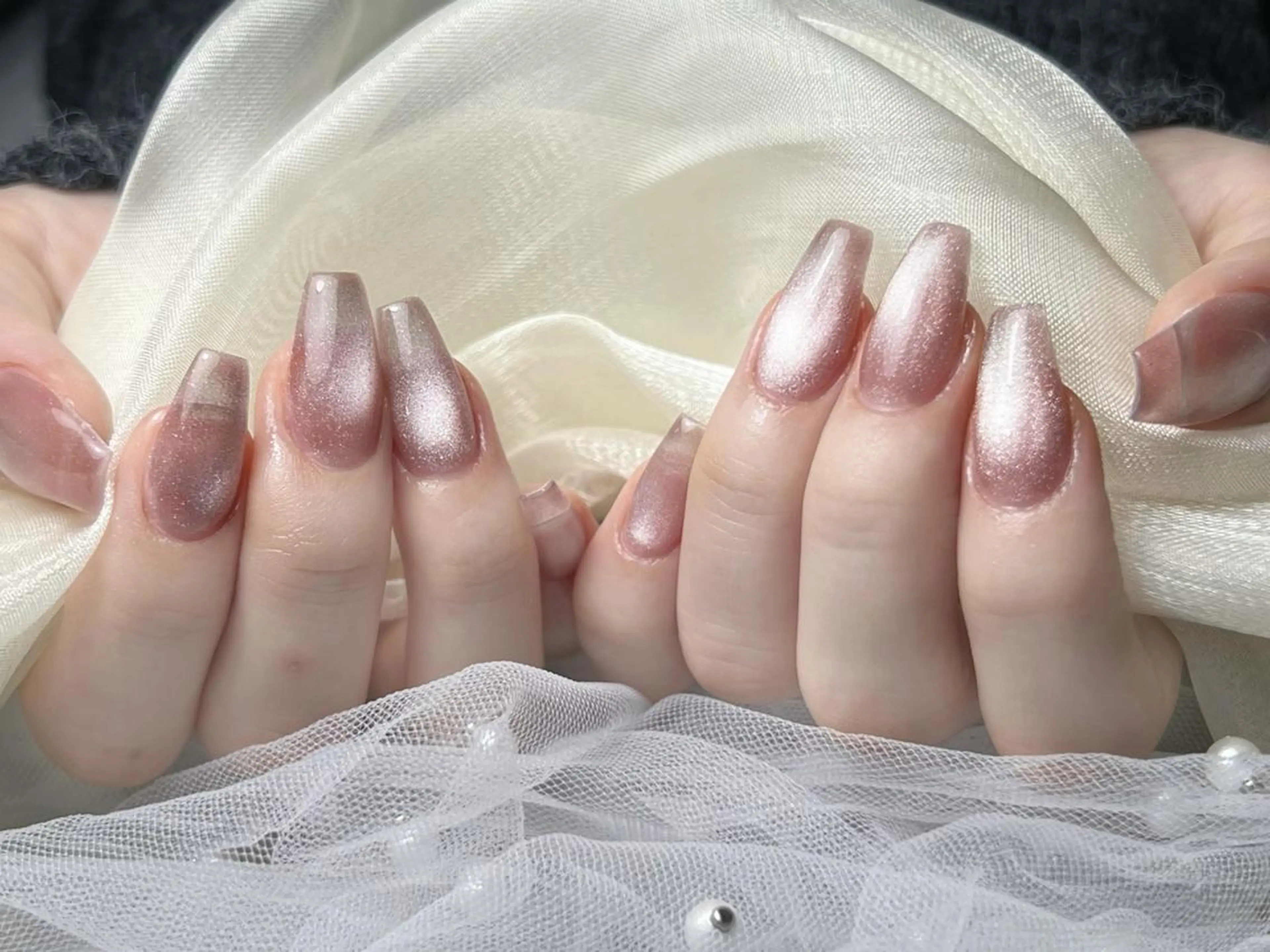 ネイル 長さ出し フレンチネイル ジェルネイル ガラスフレンチ 韓国ネイル ハンドネイル ハンドケア ゆ みのネイルデザイン