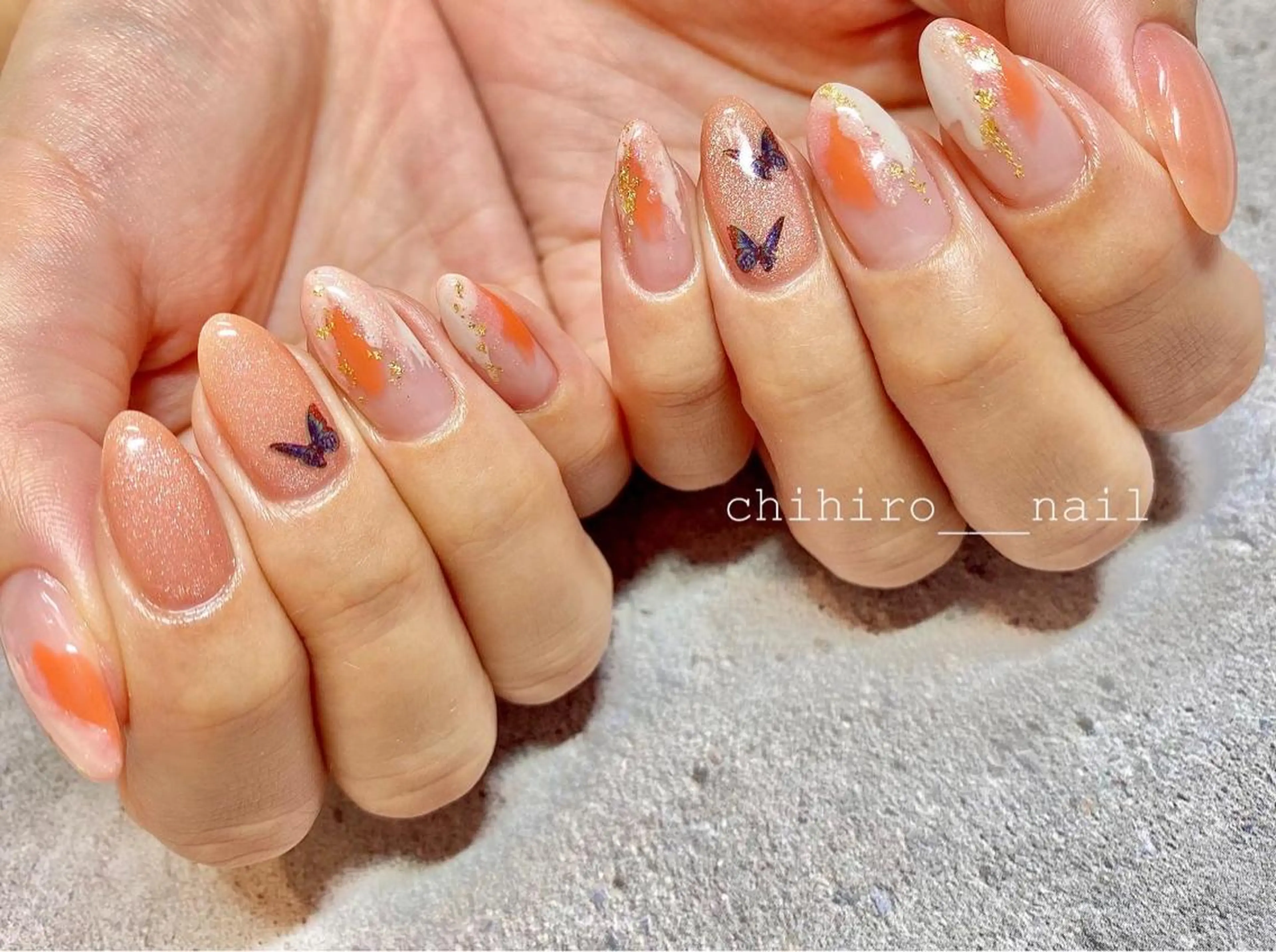 ロング カラー ネイル フラッシュネイル フレンチネイル ジェルネイル ラメ(グリッター) ニュアンスネイル ハンドネイル beauty salon ma'am所属・chihiro 小路ネイルのネイルデザイン