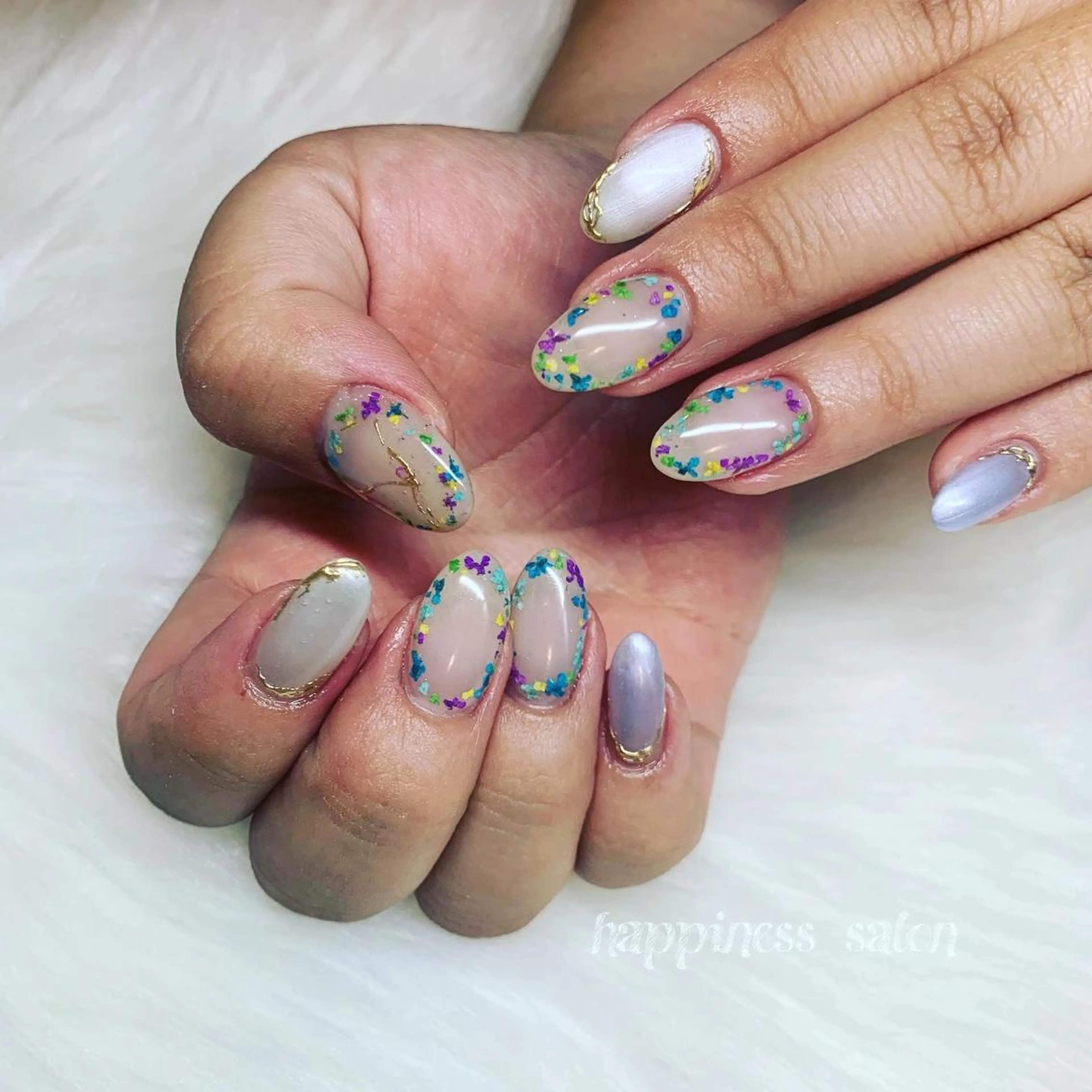 ネイル アートネイル フラワーネイル ハート ロングネイル スカルプネイル happiness nailのネイルデザイン