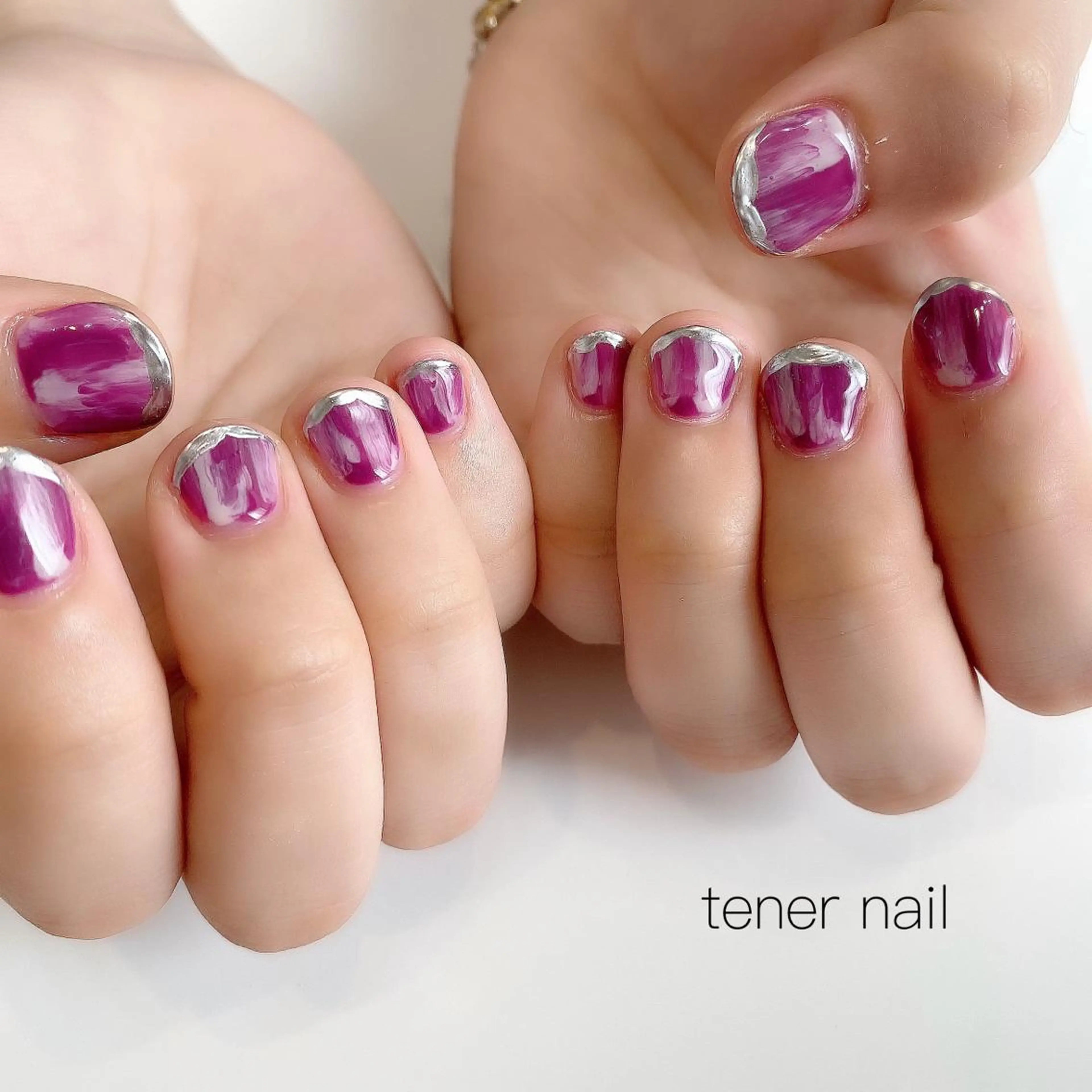 ネイル フレンチネイル ニュアンスネイル パープル シルバー テネルネイル tener nailのネイルデザイン