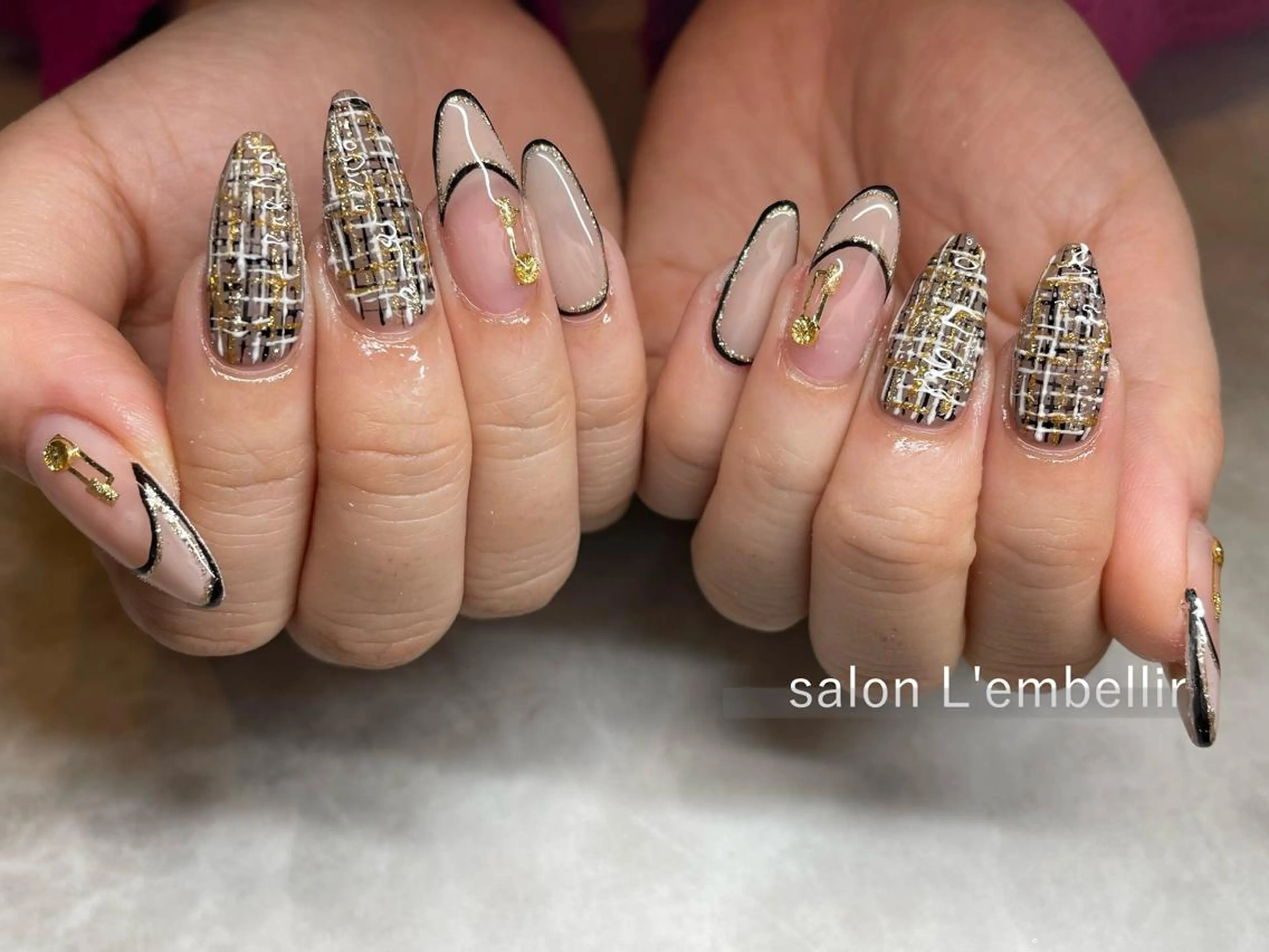 ネイル フレンチネイル ツイードネイル salon L'embellirのネイルデザイン