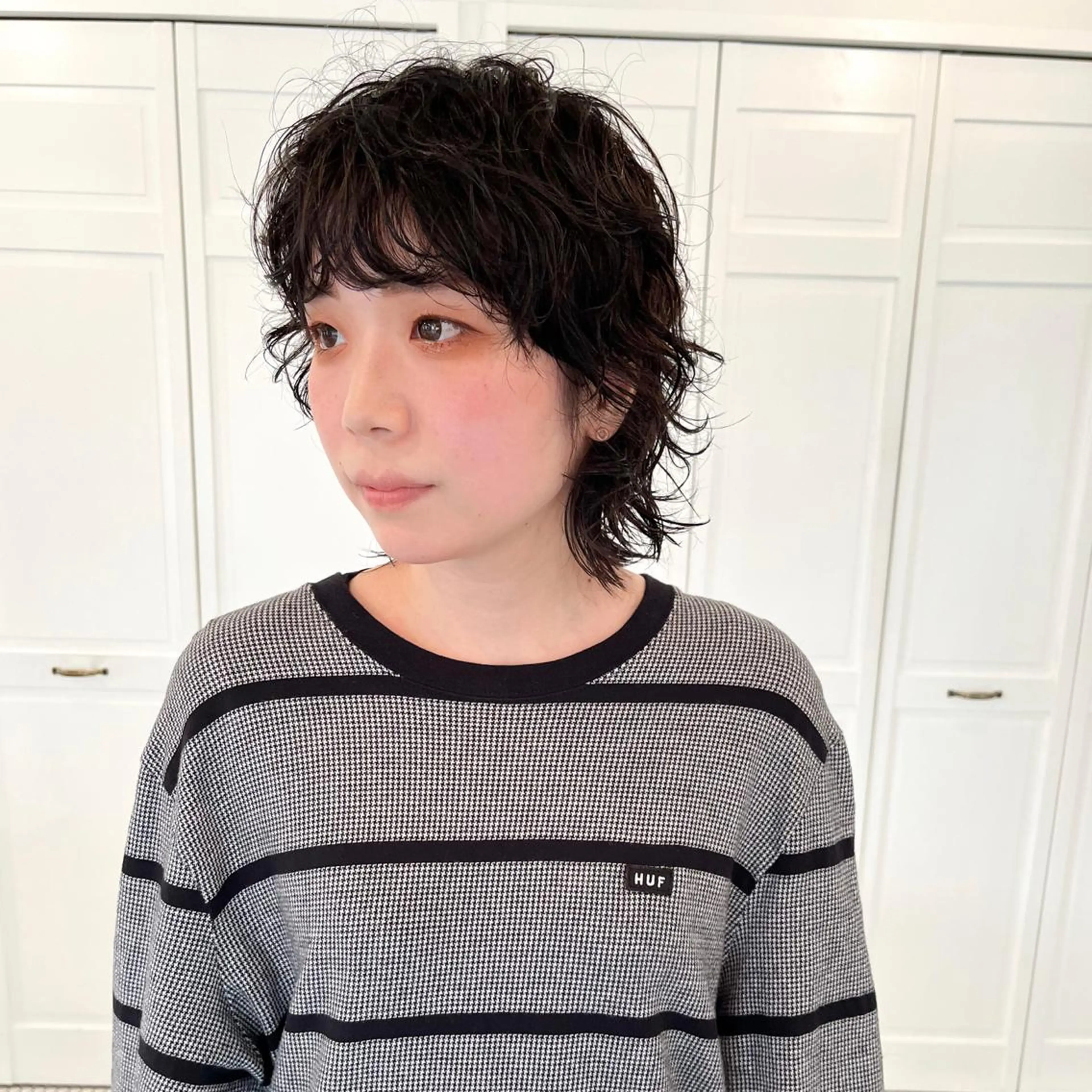 ミディアム カラー パーマ グレージュ Memories 銀座のヘアスタイル