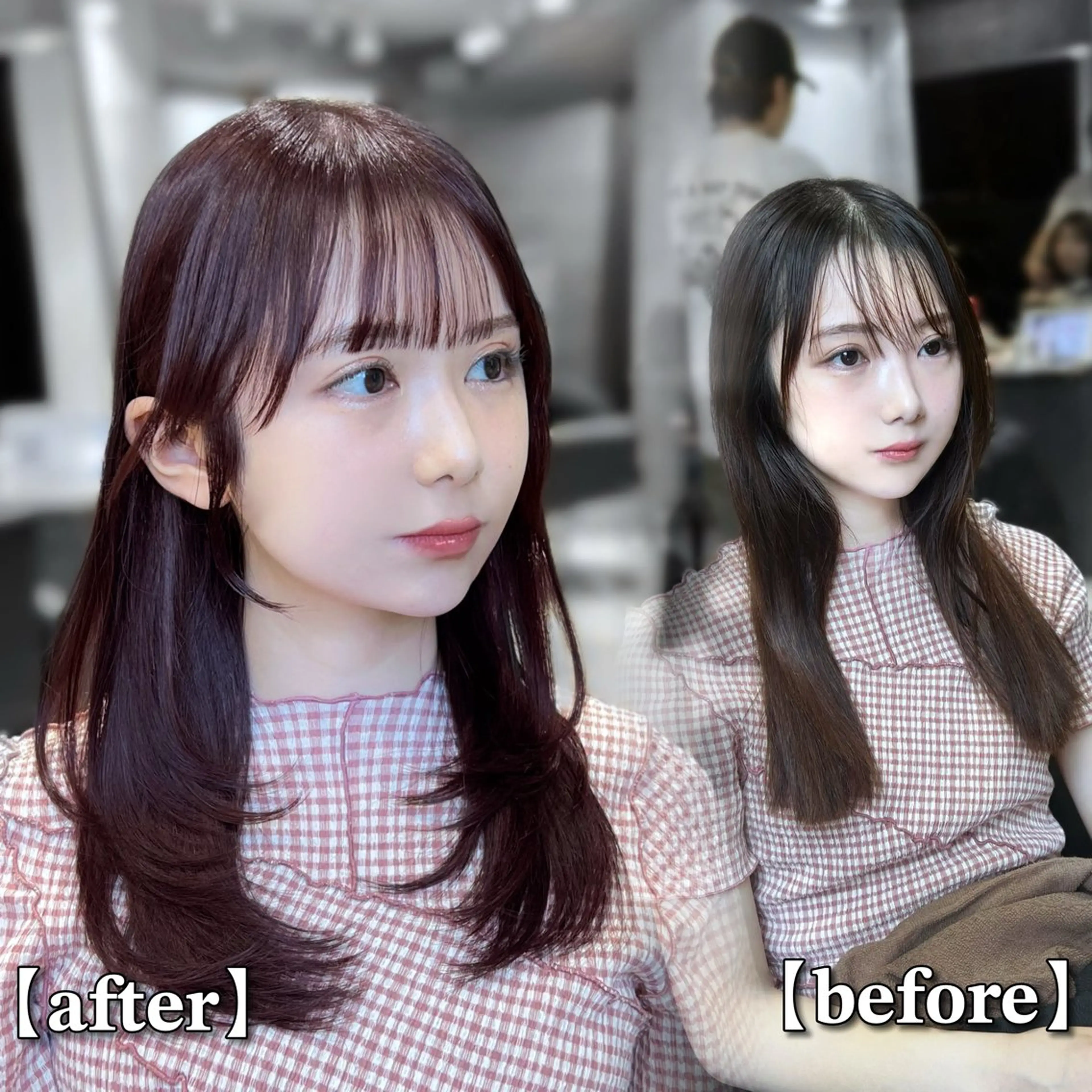 セミロング カラー ブラウンカラー パープルカラー パープルブラウン 韓国風ヘア レイヤーカット 🏅韓国ヘア/新宿/ レイヤー/KSukeのヘアスタイル