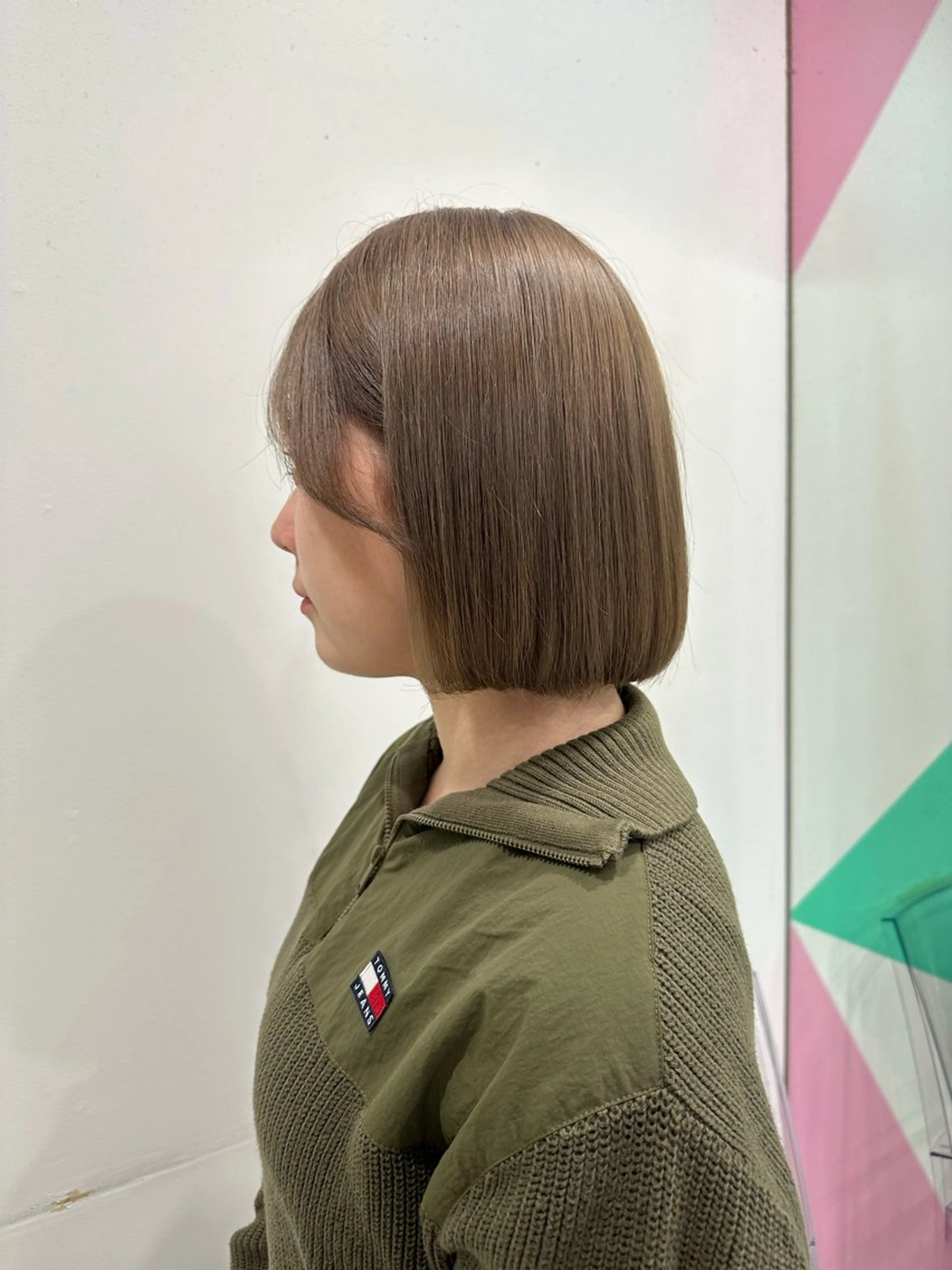 ショート カラー ベージュカラー グレージュ オリーブベージュ ボブ ヘアカラー トリートメント 渋谷/透明感カラー /半個室/こうめいのヘアスタイル