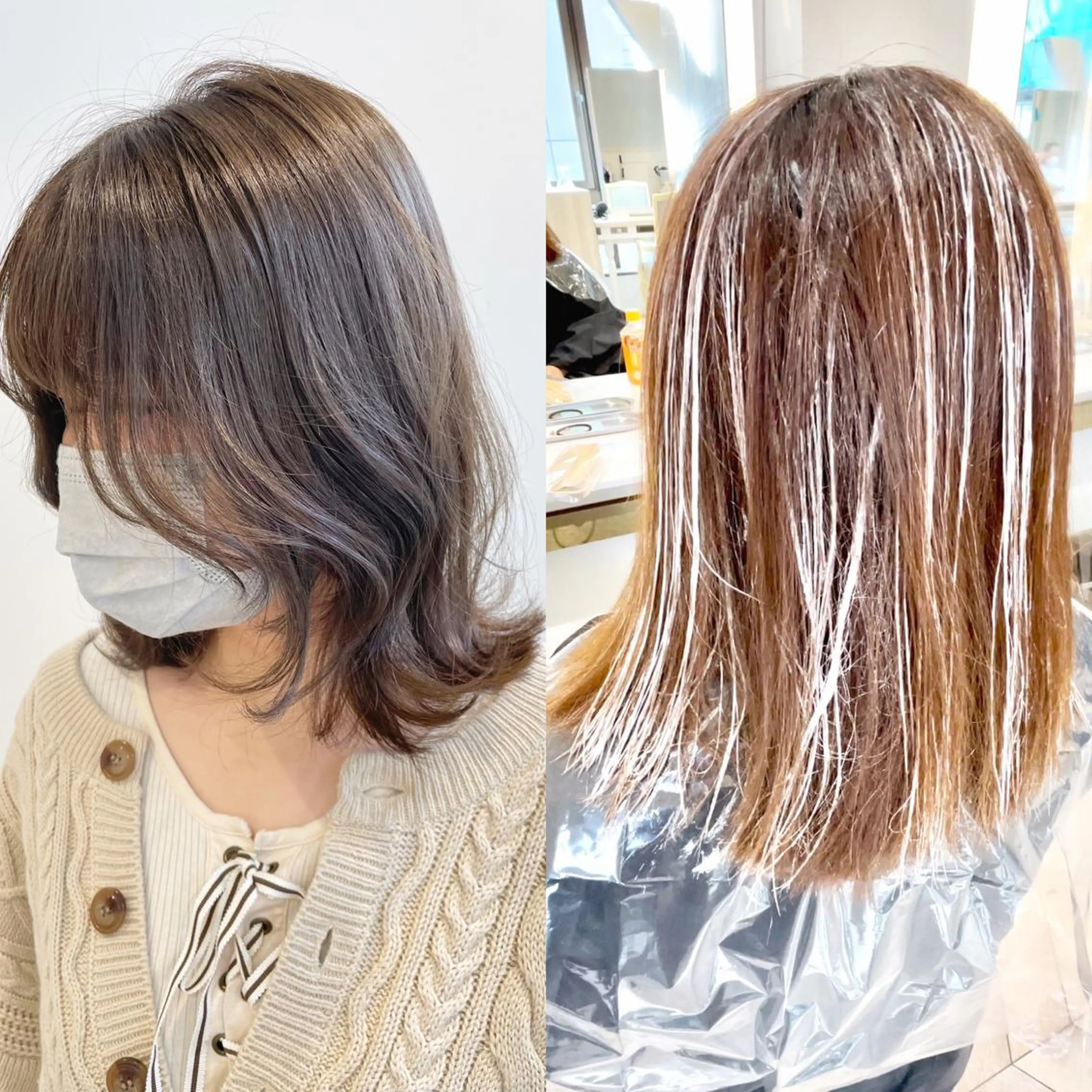 ミディアム カラー 韓国レイヤーカット/ ダブルカラーのヘアスタイル