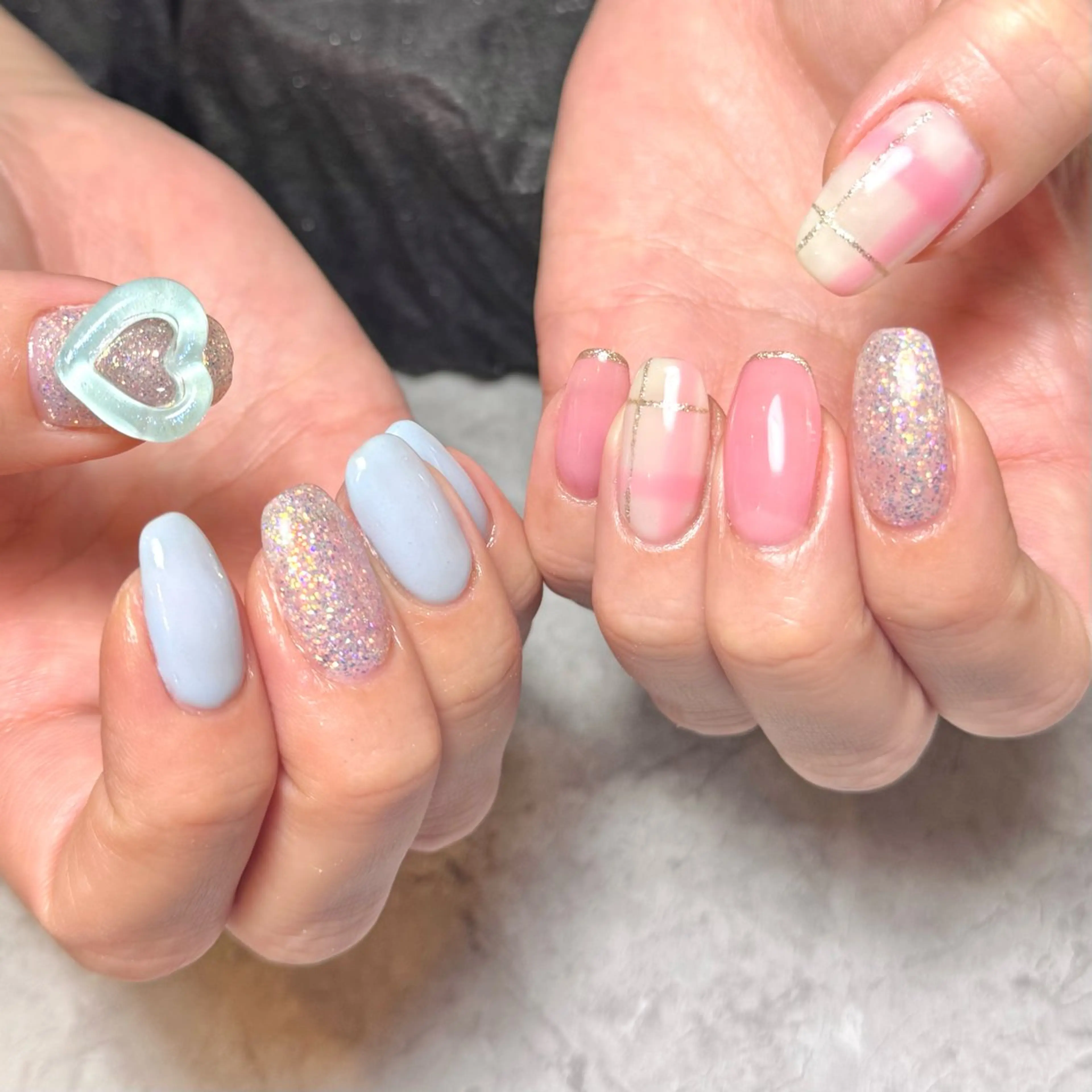 ネイル ガーリー ハート キラキラネイル パステルネイル ワンホンネイル ハンドネイル lillion karenのネイルデザイン