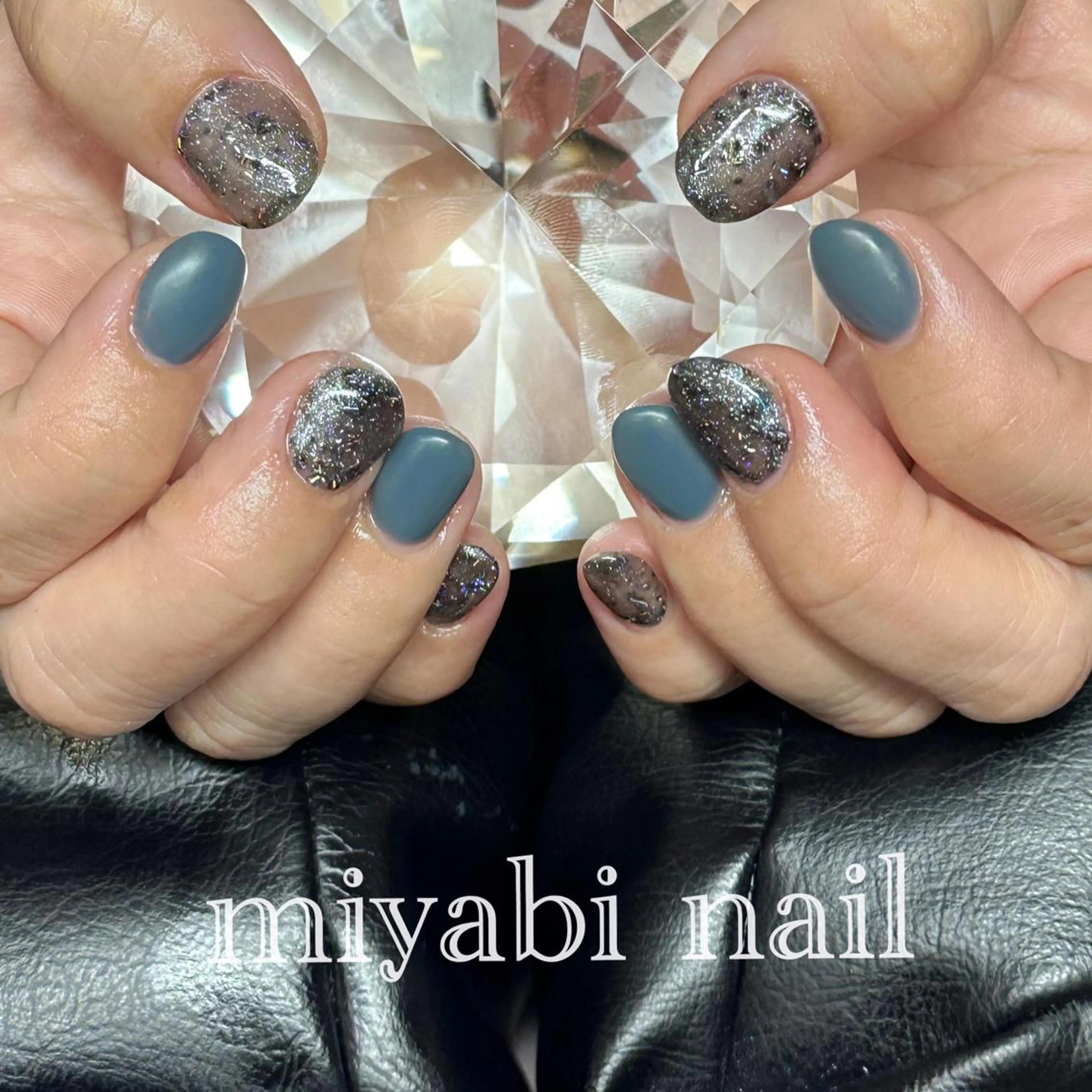 ネイル ブルー ジェルネイル マットネイル 持ち込み ショートネイル ハンドネイル miyabi nail 桂川駅近くのネイルデザイン