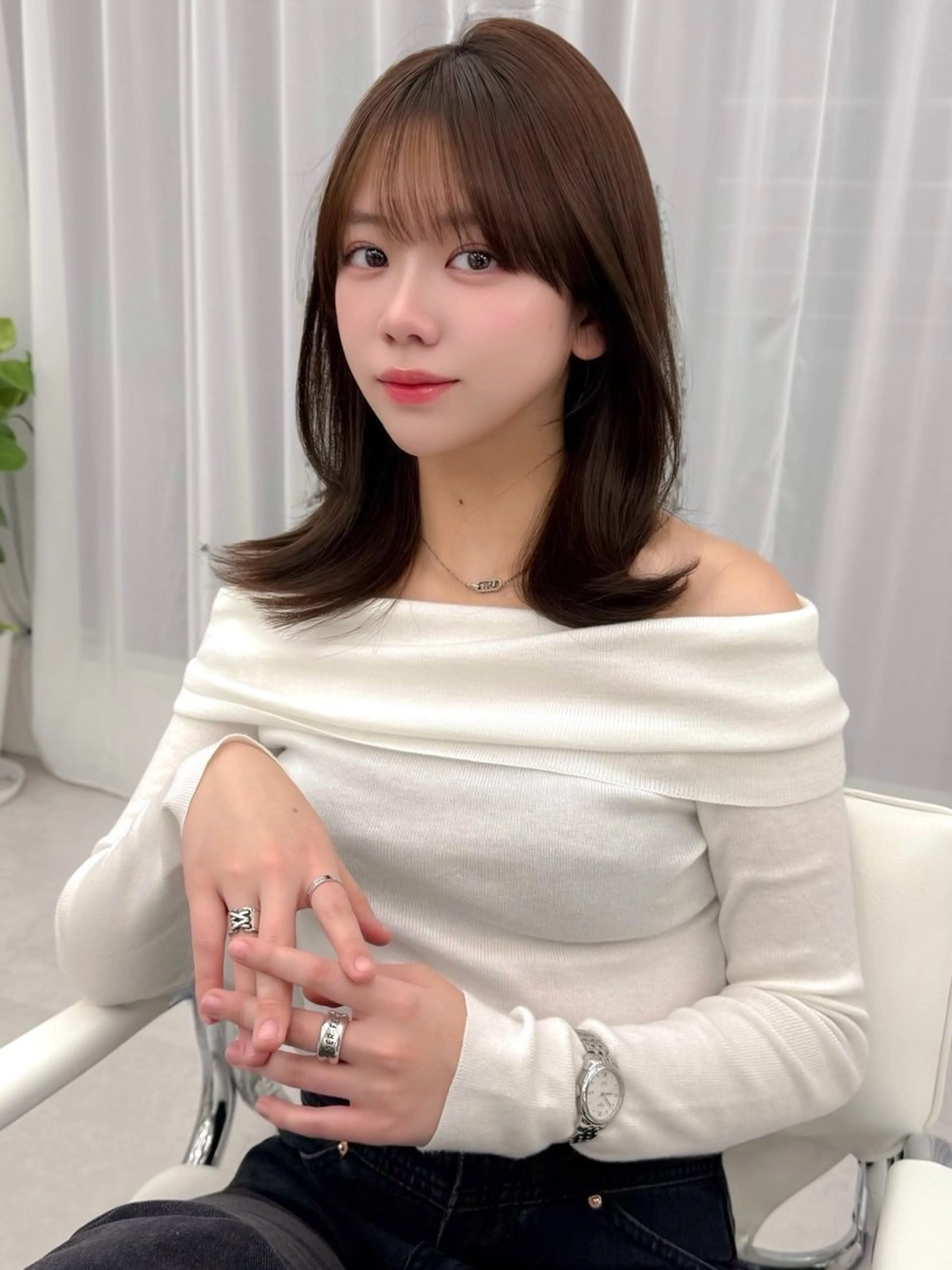 ミディアム カラー ヘアアレンジ カット ヘアカラー トリートメント 顔周り&ミディアム 特化/池袋/kokiのヘアスタイル