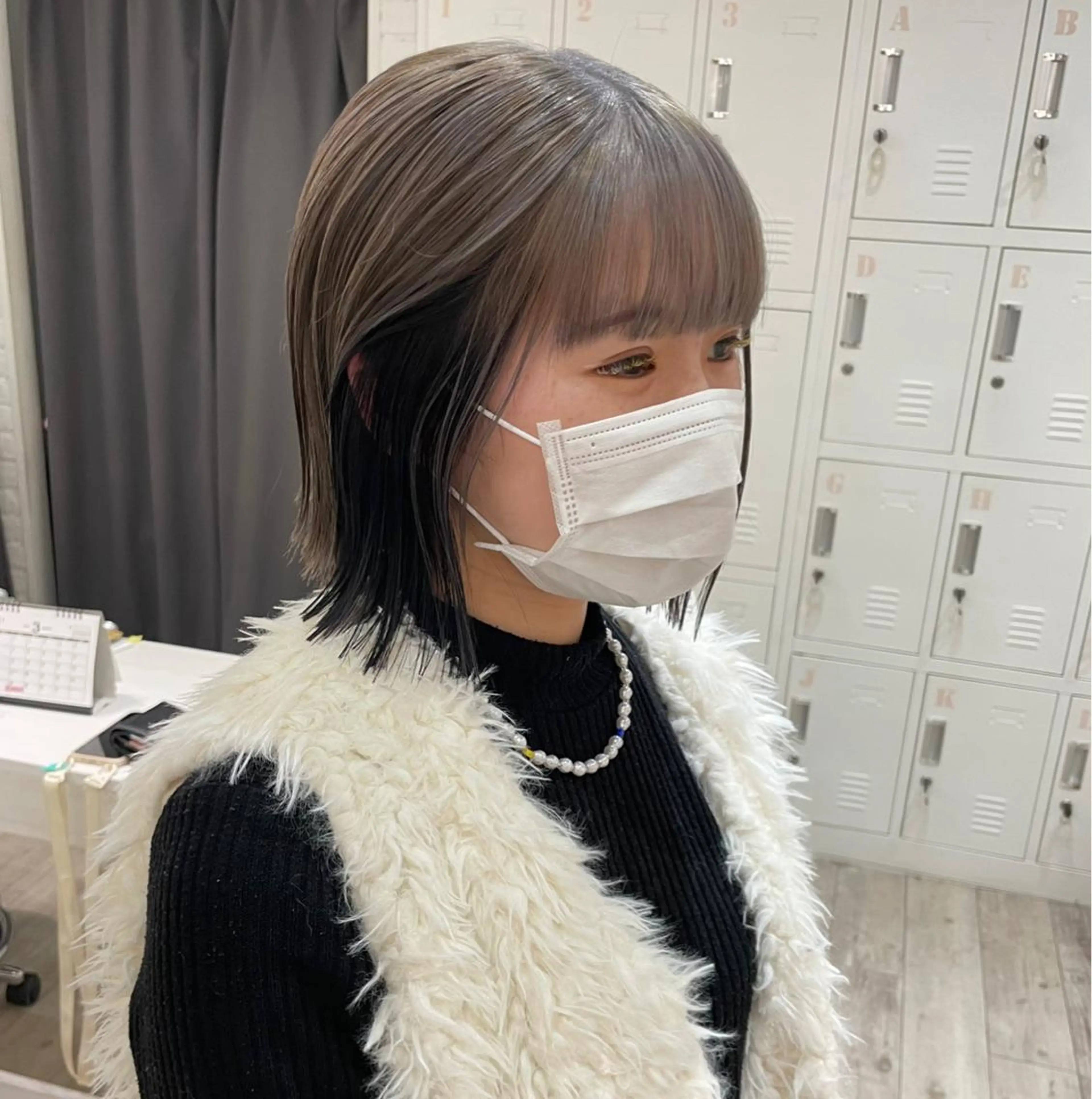 ショート カラー アッシュ ミストバング 黒髪 ブリーチ ブルーカラー ヘアアレンジ/ 暖色🩵hazukiのヘアスタイル