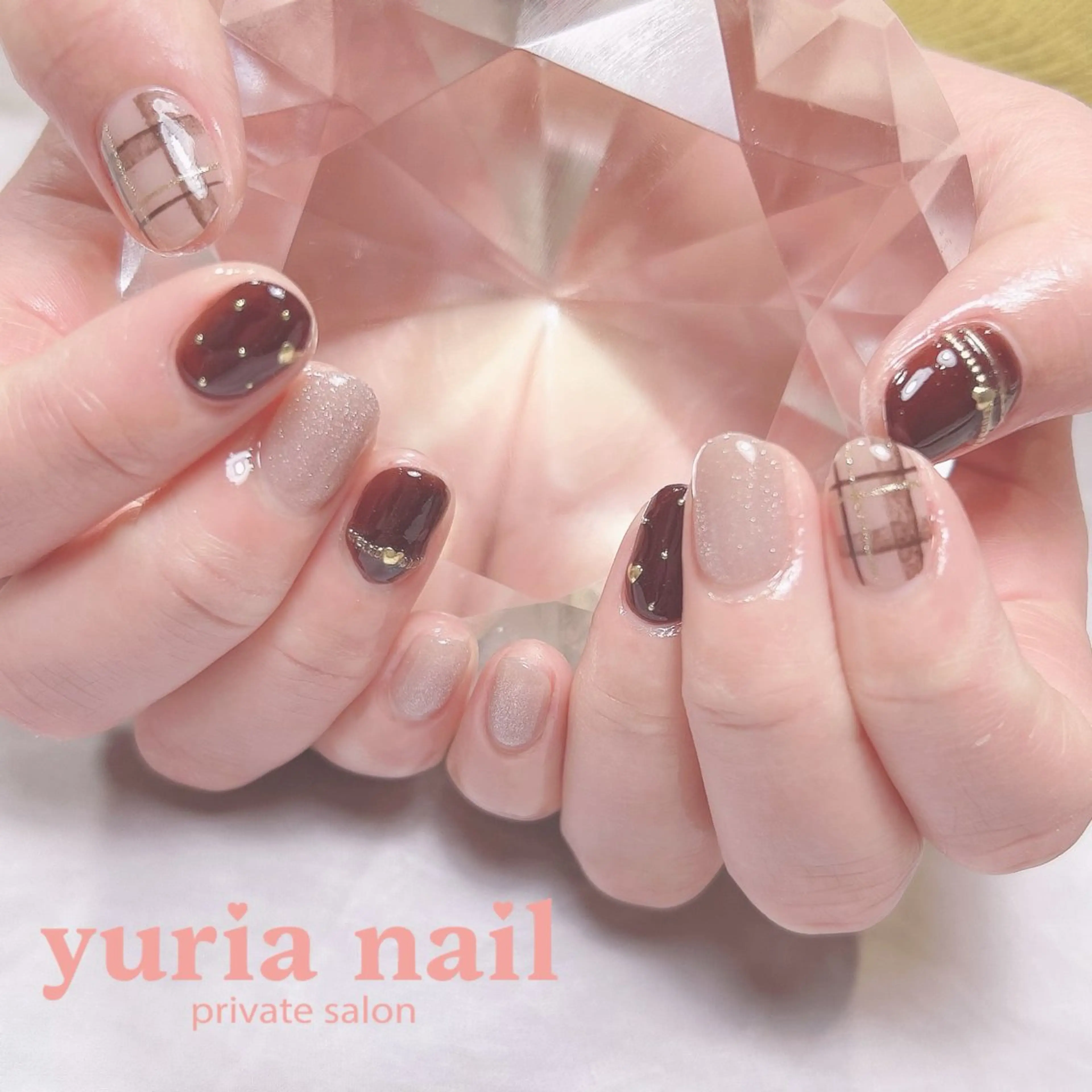 ネイル ブラウン ジェルネイル バレンタイン ハンドネイル 小林 ゆりあのネイルデザイン