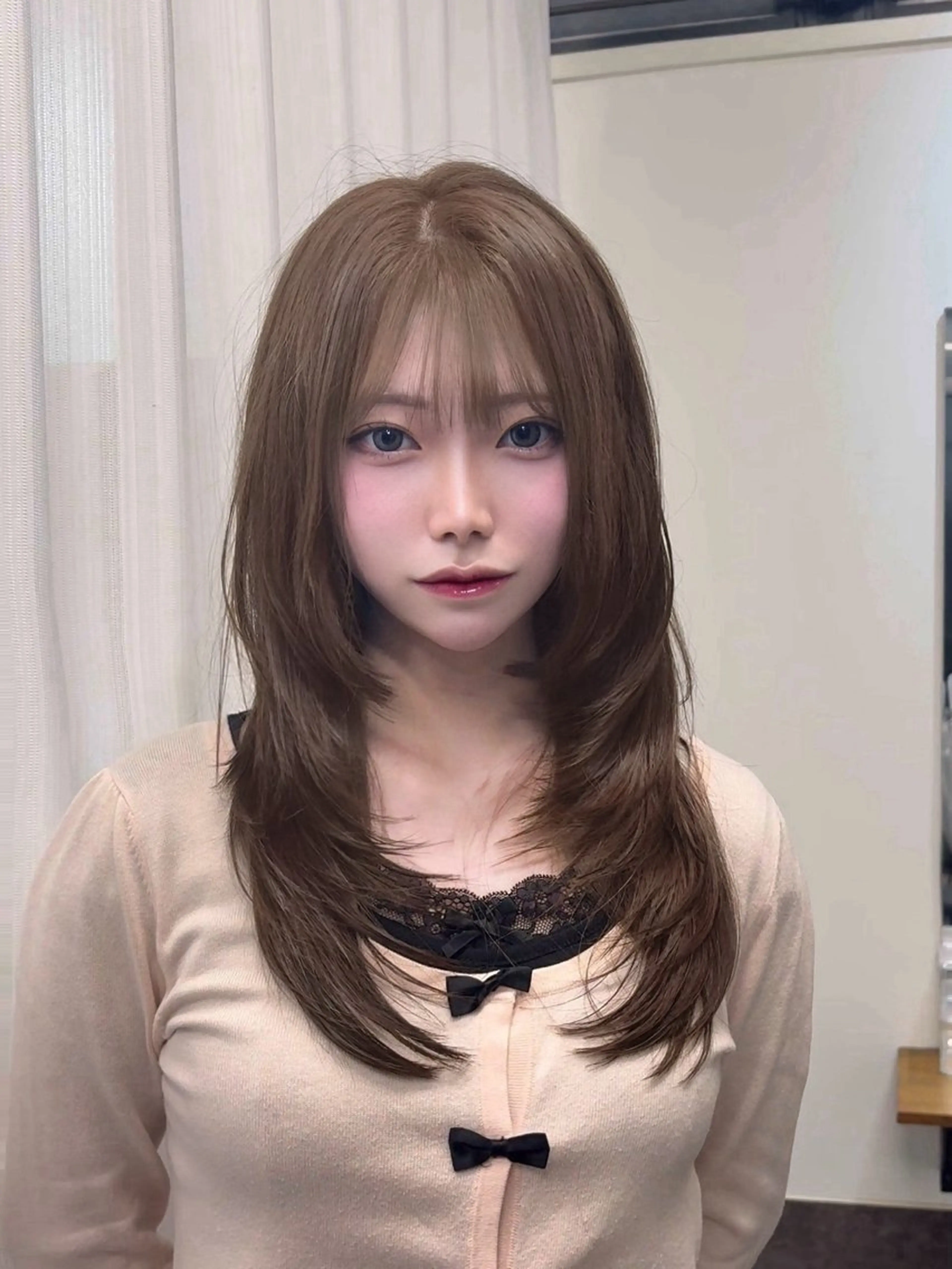 ロング カラー ベージュカラー ブリーチ ダブルカラー モカベージュ ブリーチなしカラー ヘアカラー 🩵福岡ブリーチなし レイヤー/紫音🩵のヘアスタイル