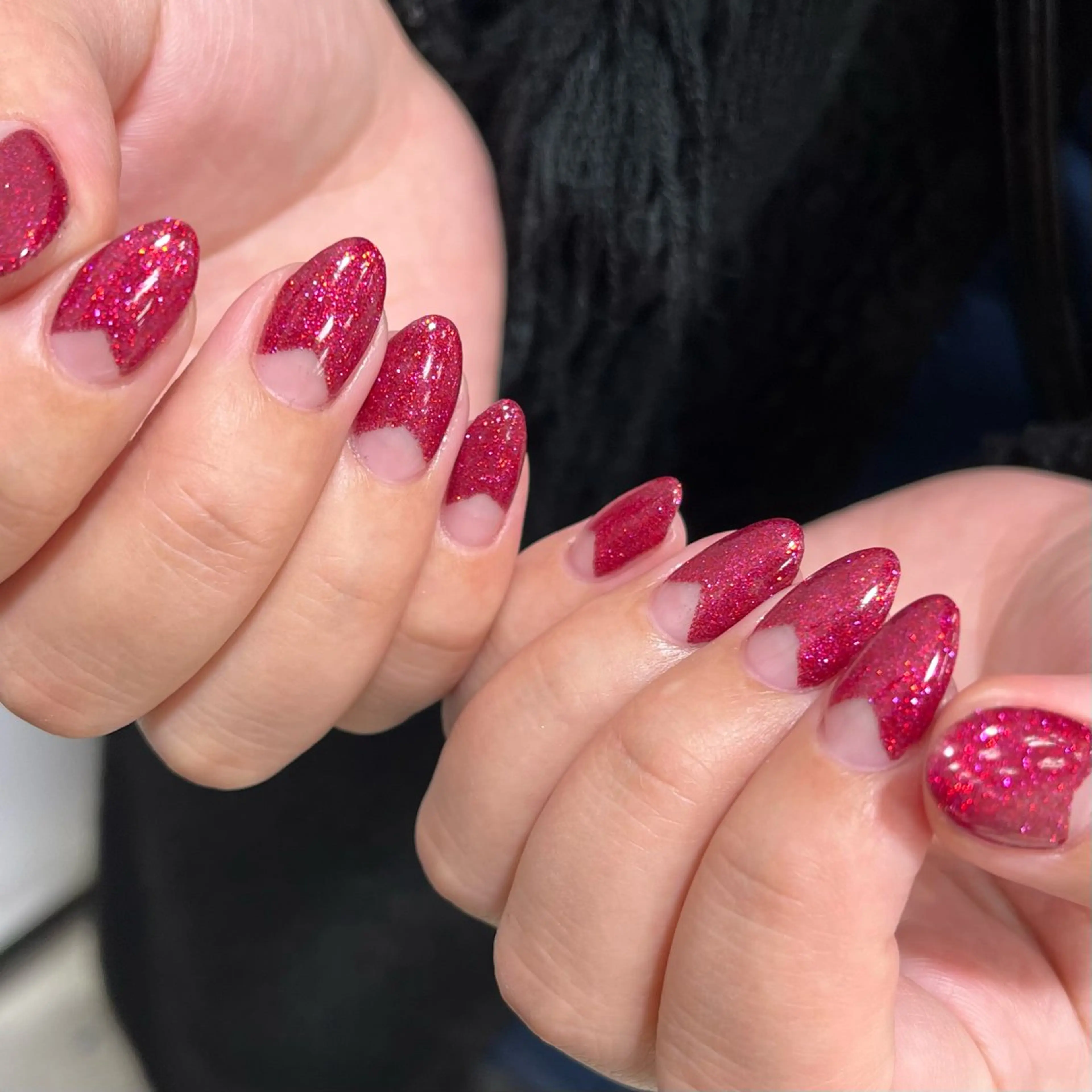ネイル フレンチネイル ラメ(グリッター) ピンク ハンドネイル Para Sol nail　Maoのネイルデザイン
