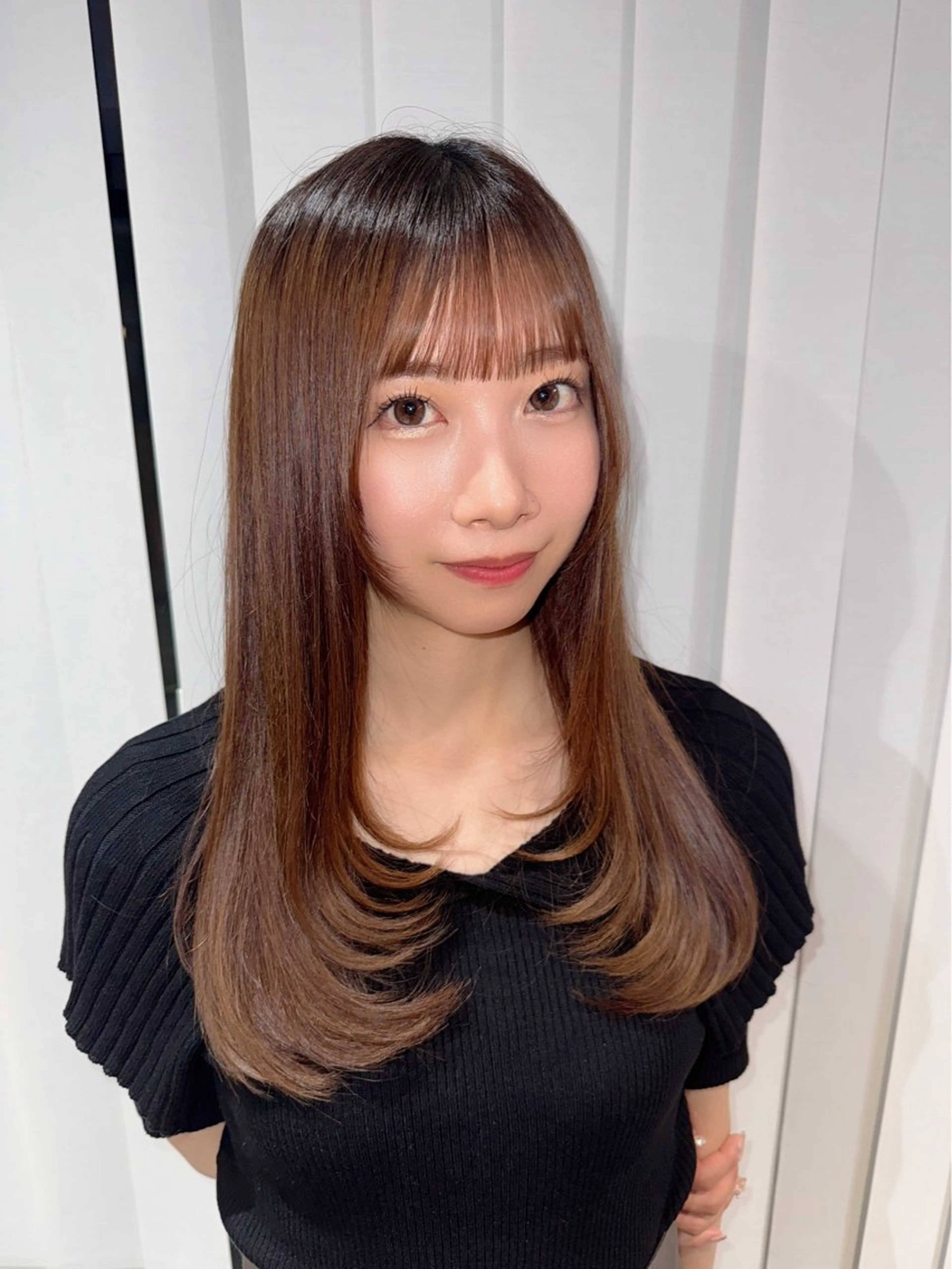 セミロング 顔周りカット レイヤーカット 韓国艶髪/透明感 カラー/ひなののヘアスタイル