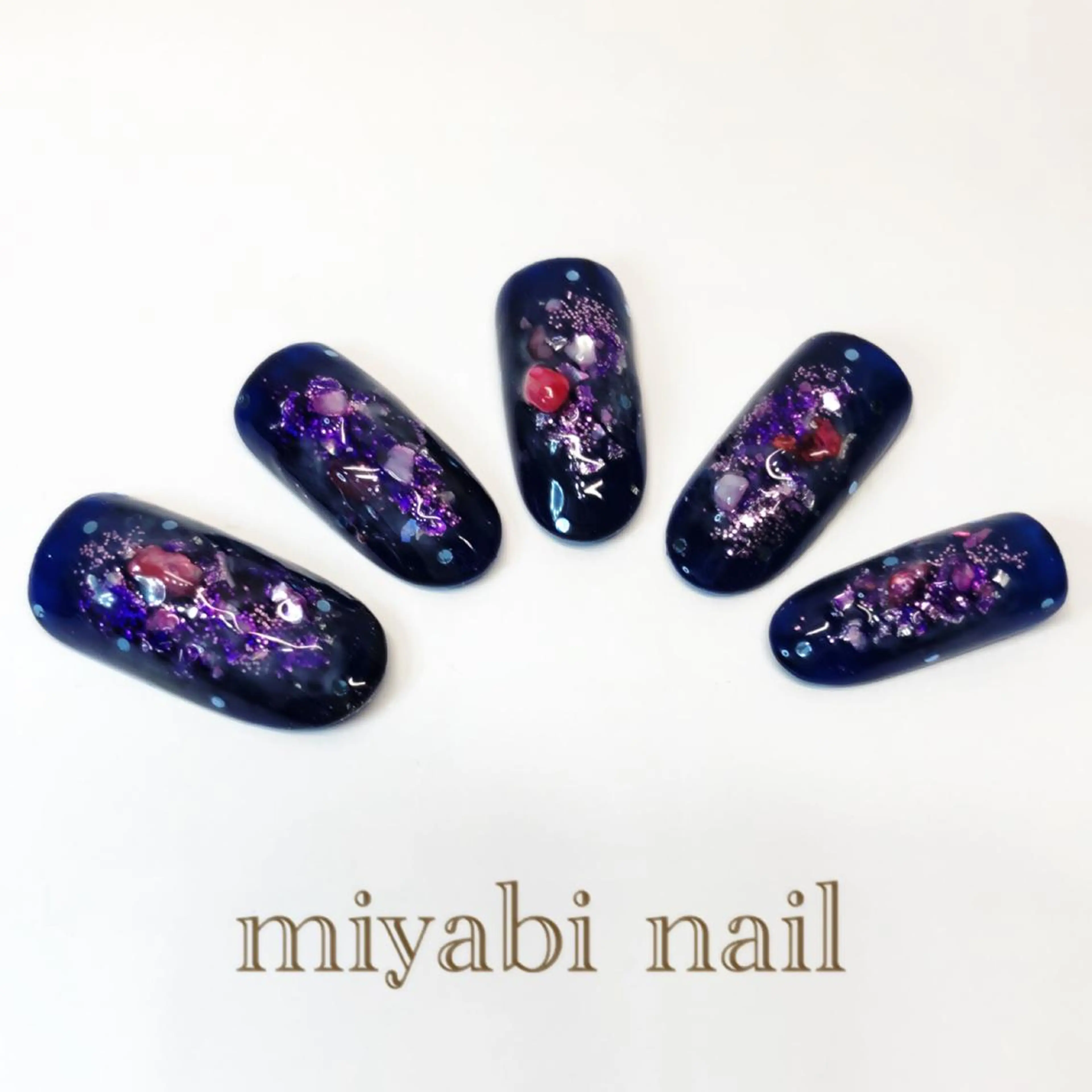 ネイル アートネイル ブルー ジェルネイル ハンドネイル miyabi nail 桂川駅近くのネイルデザイン