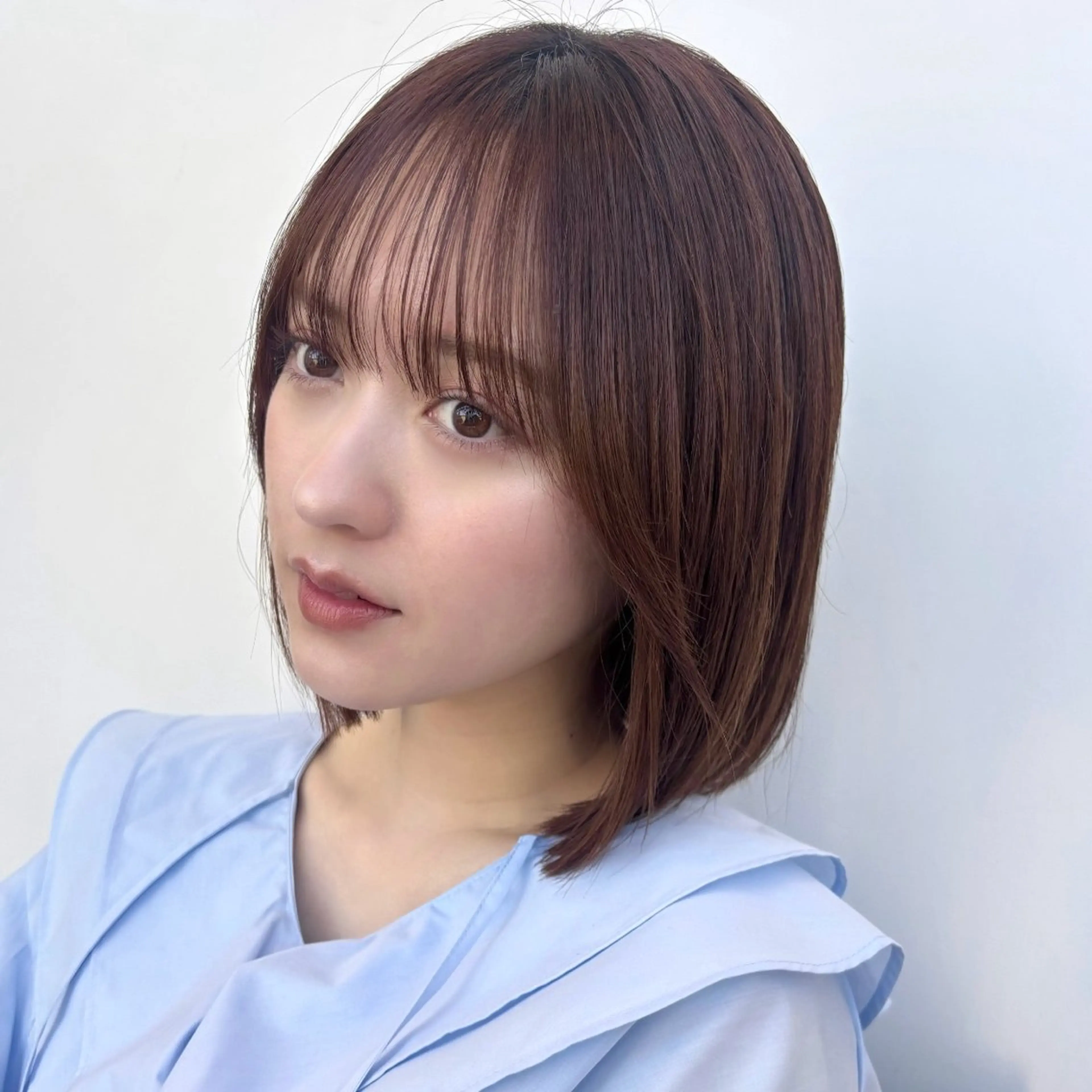 ミディアム カラー ブラウンカラー ボブ シースルーバング カット ヘアカラー トリートメント 顔まわり🥨レイヤー /透明感/水口舞奈のヘアスタイル