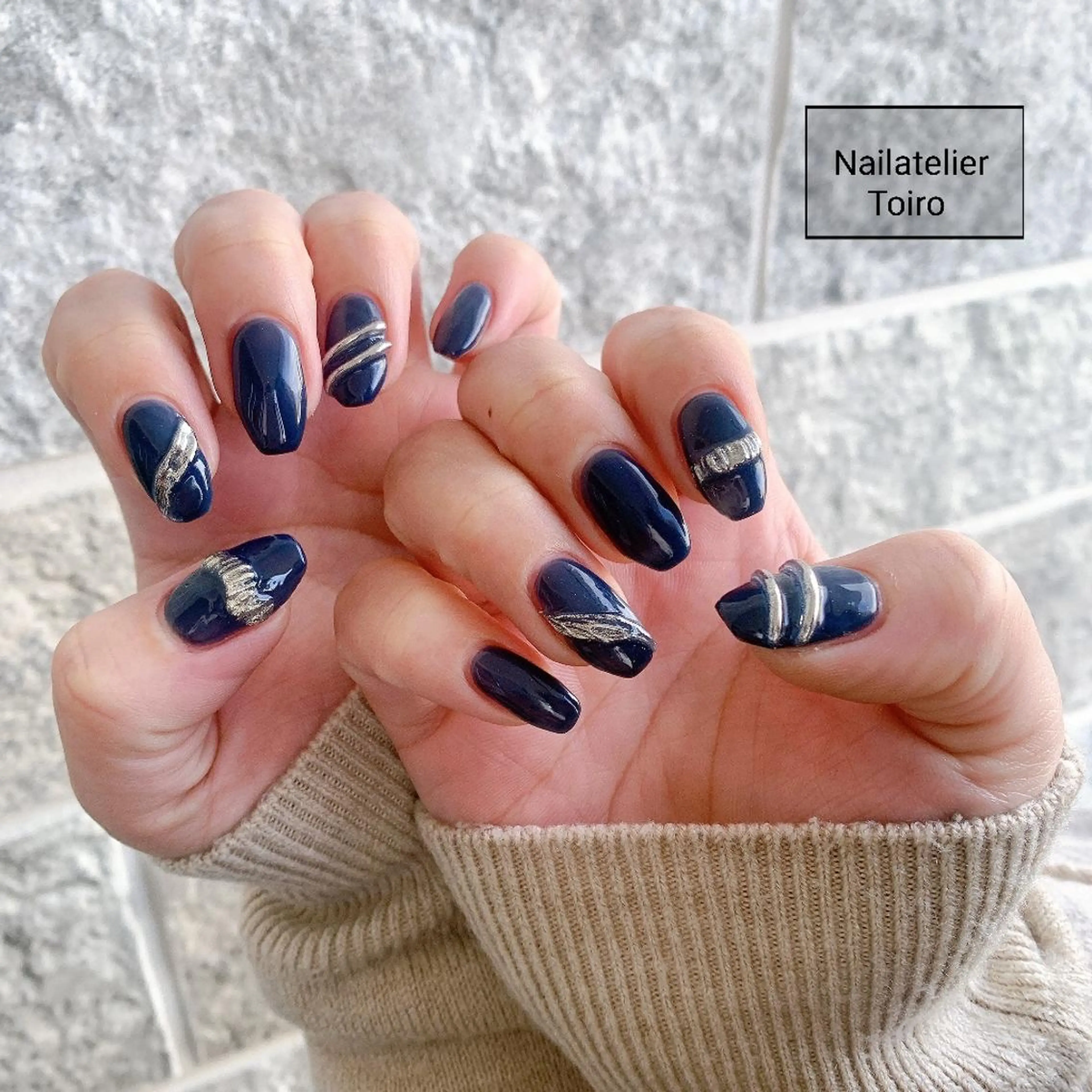 ロング ネイル ネイビー ニュアンスネイル ワンカラーネイル ☺︎山部 志麻☺︎のネイルデザイン